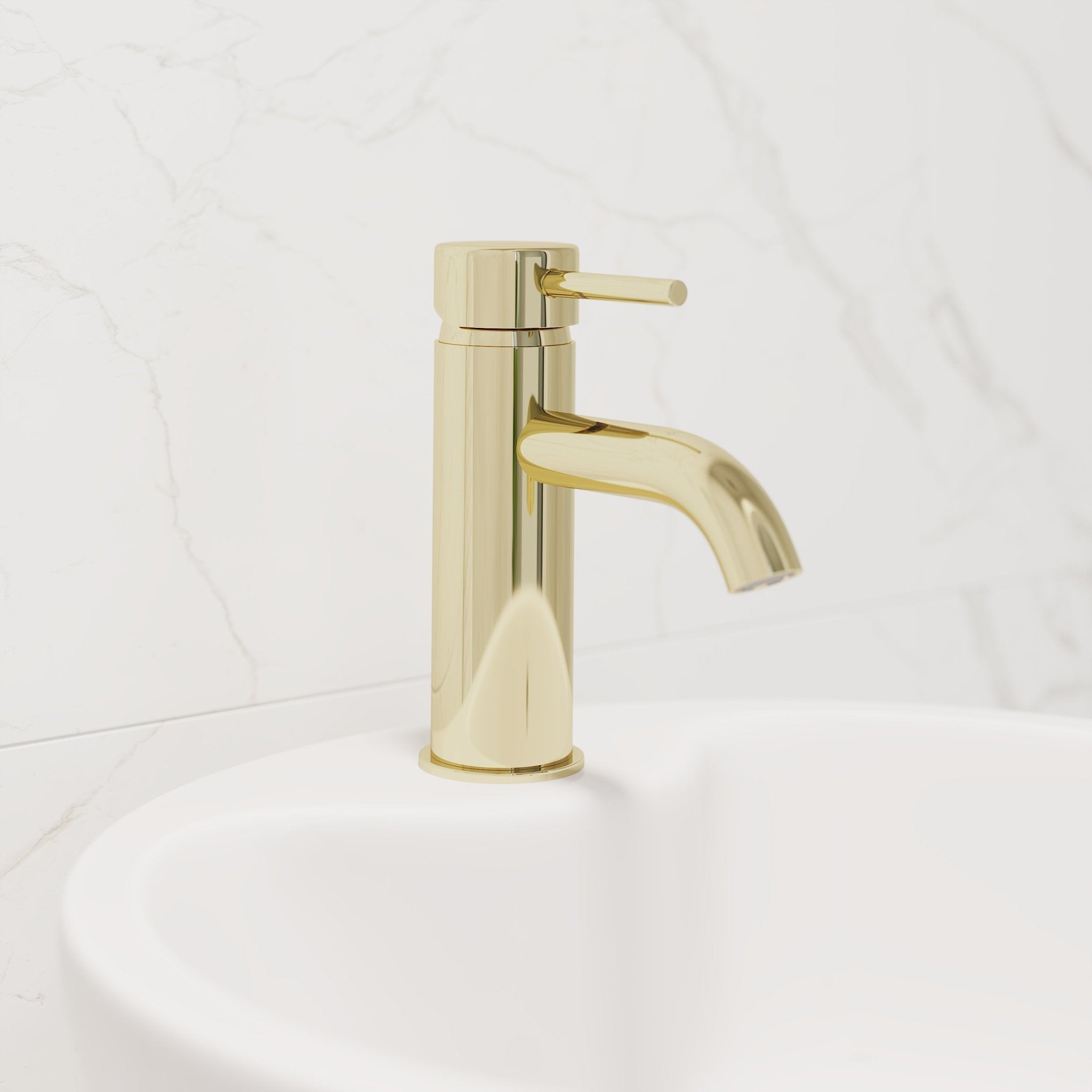 Rund tvättställsblandare 15,7 cm - med bottenventil (set) - blank mässing - Dragør - Tvättställsblandare - Bath Deluxe - Dragør - 48-005-01-64-30 - BATHDELUXE SWEDEN