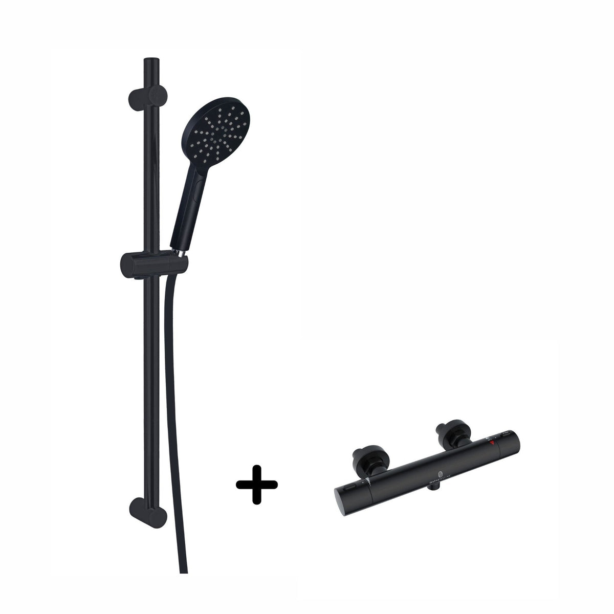 Shower set with thermostatic mixer and 3-function hand shower - 150 mm c/c - matt black - Holly/Dragør - MASTERSTORE - 8595677159875 - Shower set - 48-150-06-02-40 - 8595677159875