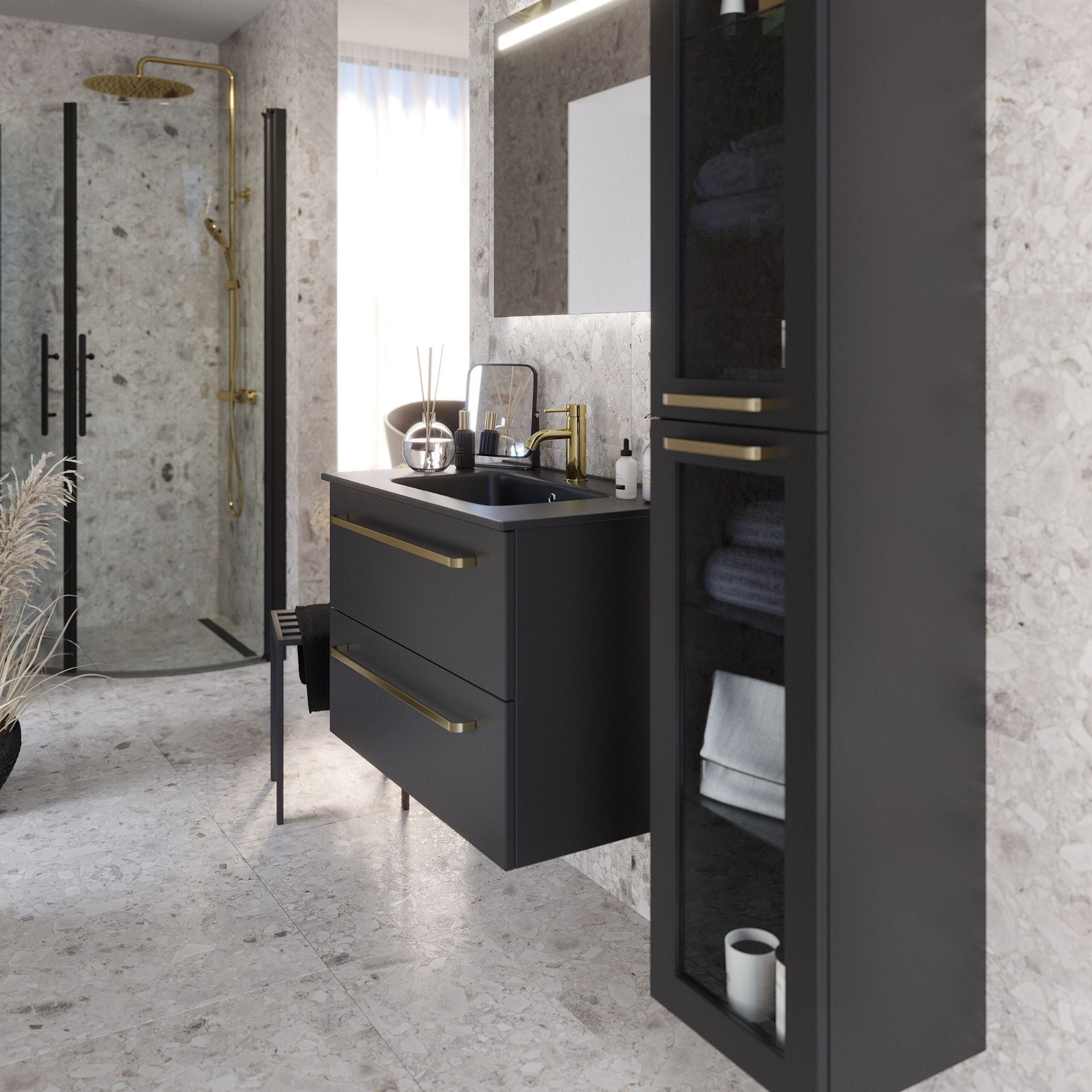 Velfjord, Möbelset - Högskåp, Svart Matta - 35 cm - Möbelset - Kod - BATH DELUXE - PRESTIGE - 70-035-03-02-40 - BATHDELUXE SWEDEN