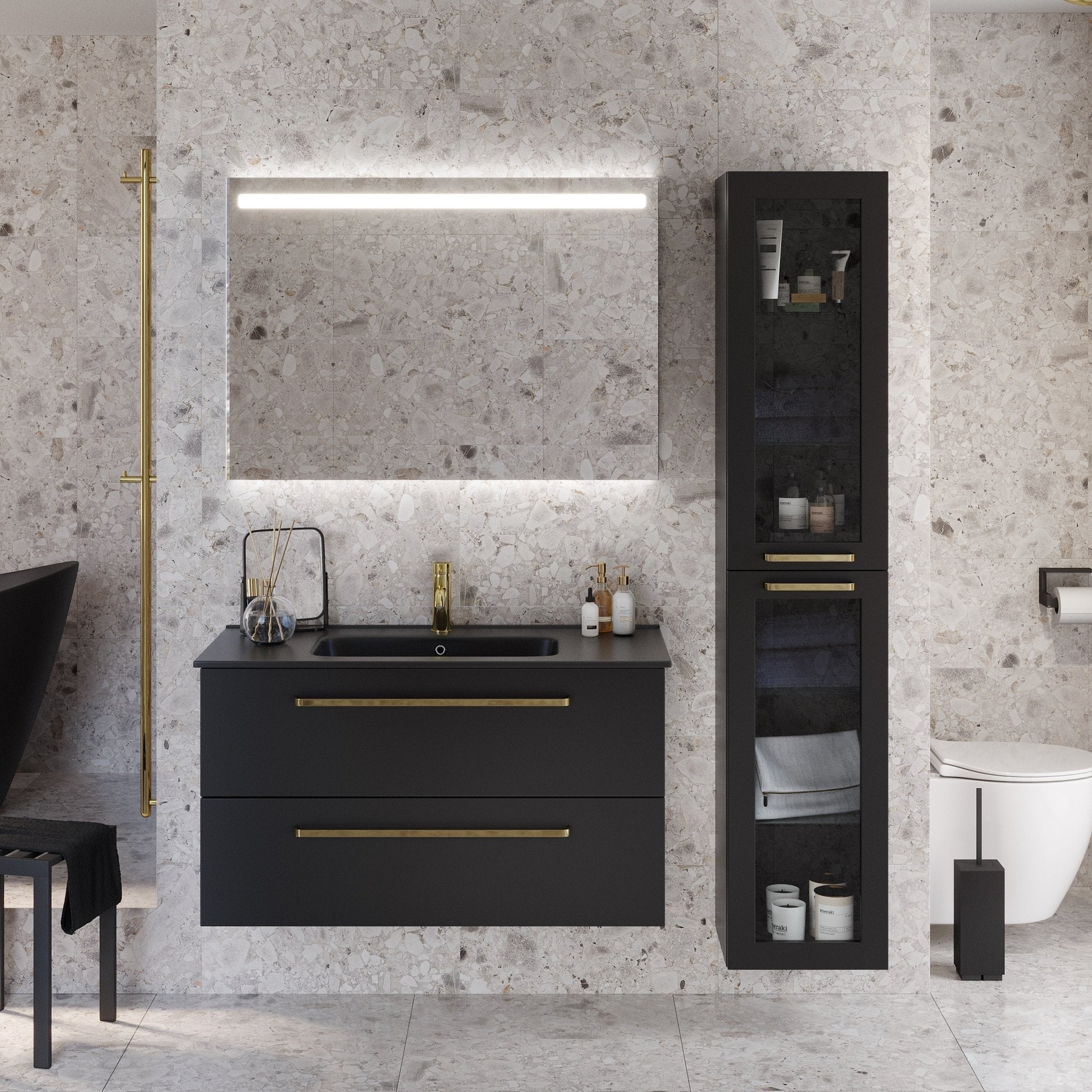 Velfjord, Möbelset - Högskåp, Svart Matta - 35 cm - Möbelset - Kod - BATH DELUXE - PRESTIGE - 70-035-03-02-40 - BATHDELUXE SWEDEN