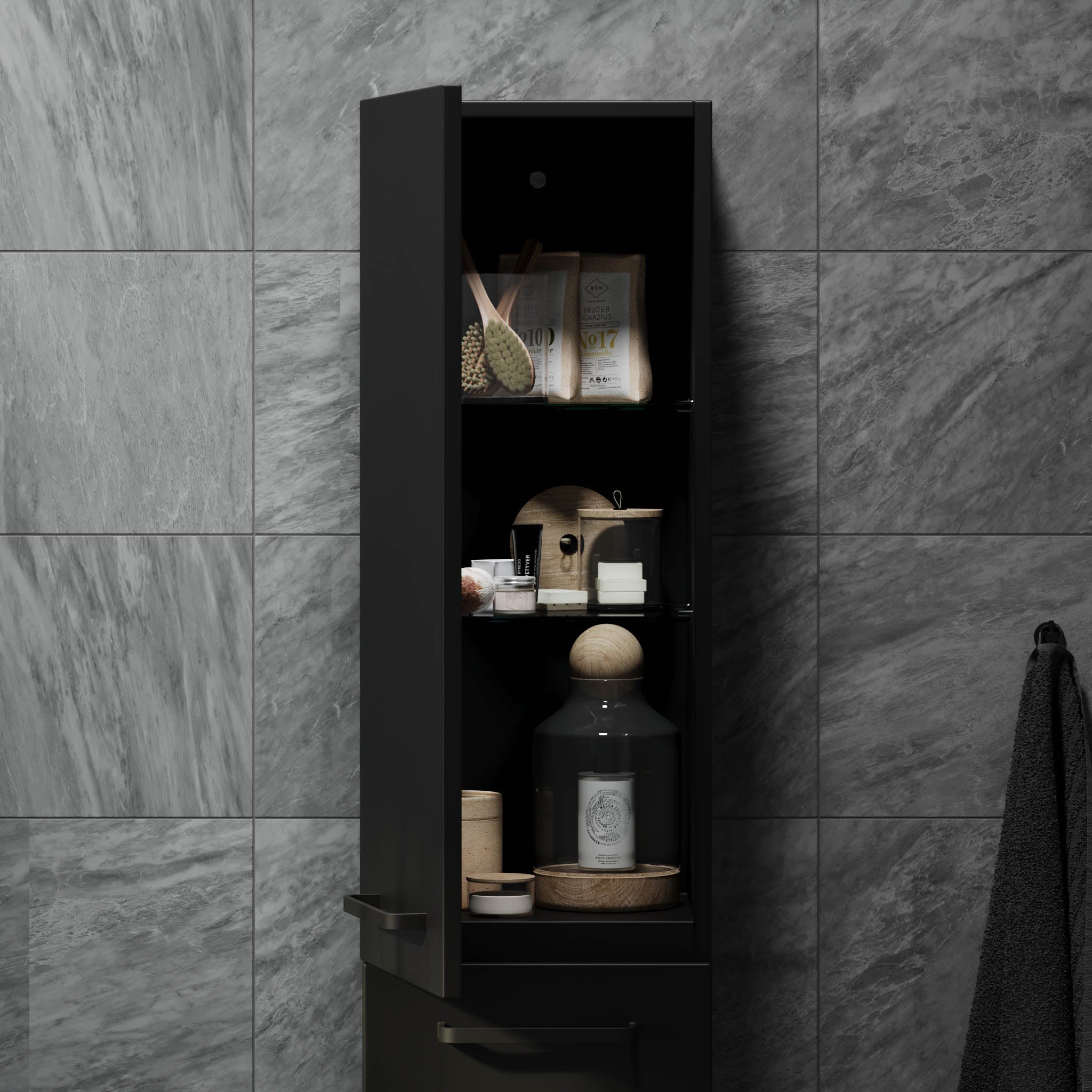 Vegsund Högskåp – Matt svart med svarta handtag - Högskåp - BATH DELUXE - PRESTIGE - 70-035-56-02-60 - BATHDELUXE SWEDEN