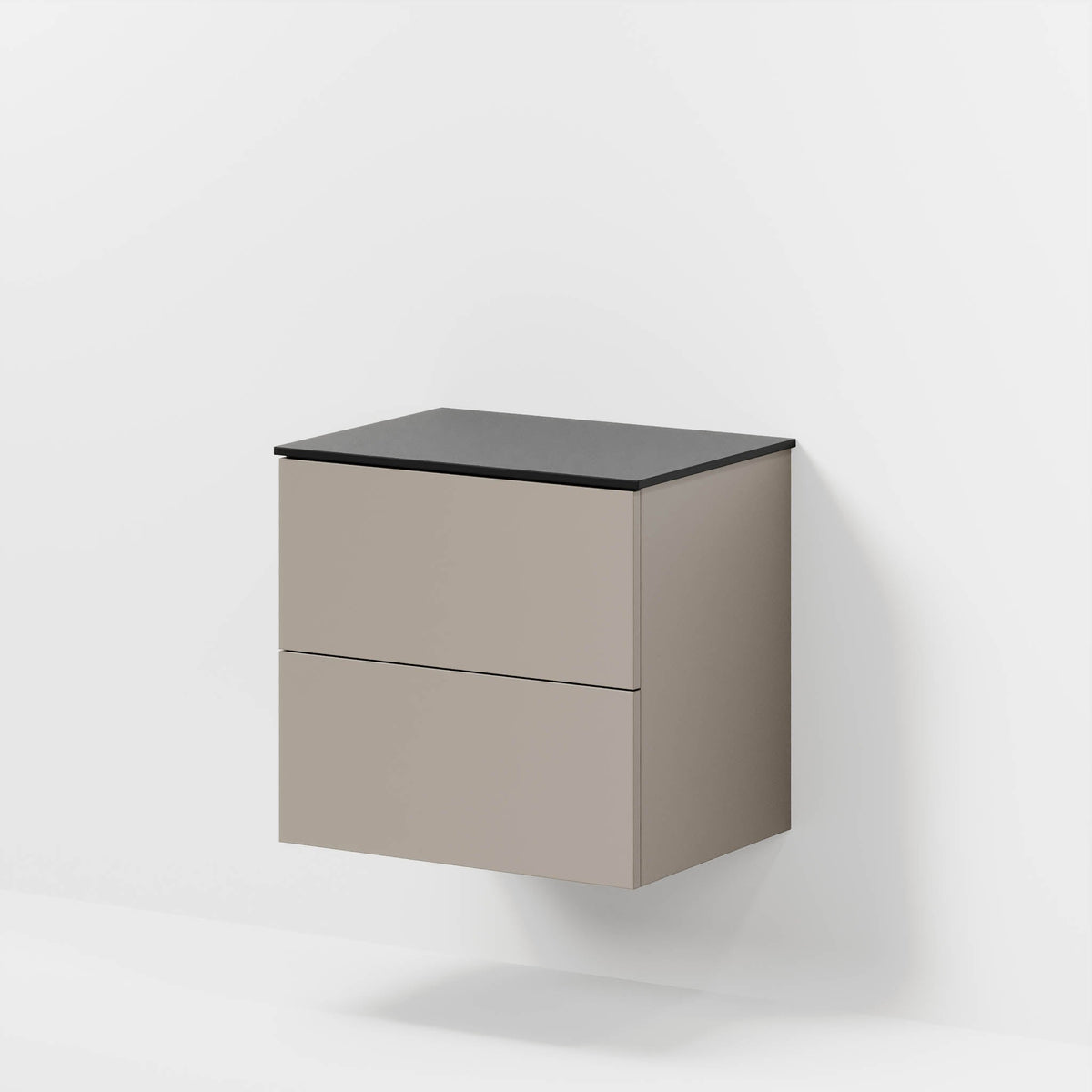 Badrumsmöbel med klassiska fronter – 60x46x56 cm – dämpad sand – melaminbänkskiva i matt svart – Virklund - Tvättställsskåp - Bath Deluxe - 70-060-10-30-80 - BATHDELUXE SWEDEN