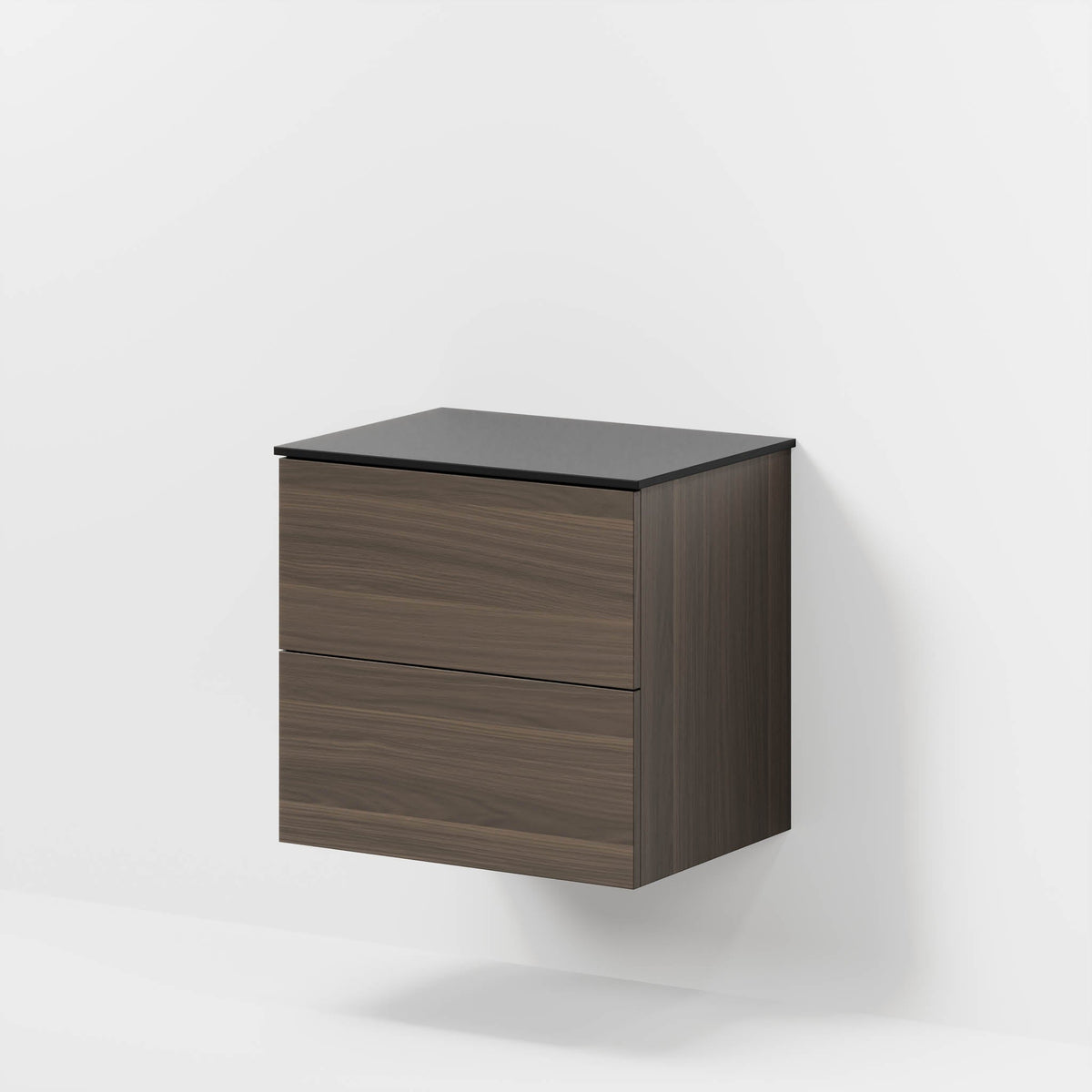 Badrumsmöbel med klassiska fronter – 60x46x56 cm – valnöt – melaminbänkskiva i matt svart – Virklund - Tvättställsskåp - Bath Deluxe - 70-060-10-84-80 - BATHDELUXE SWEDEN