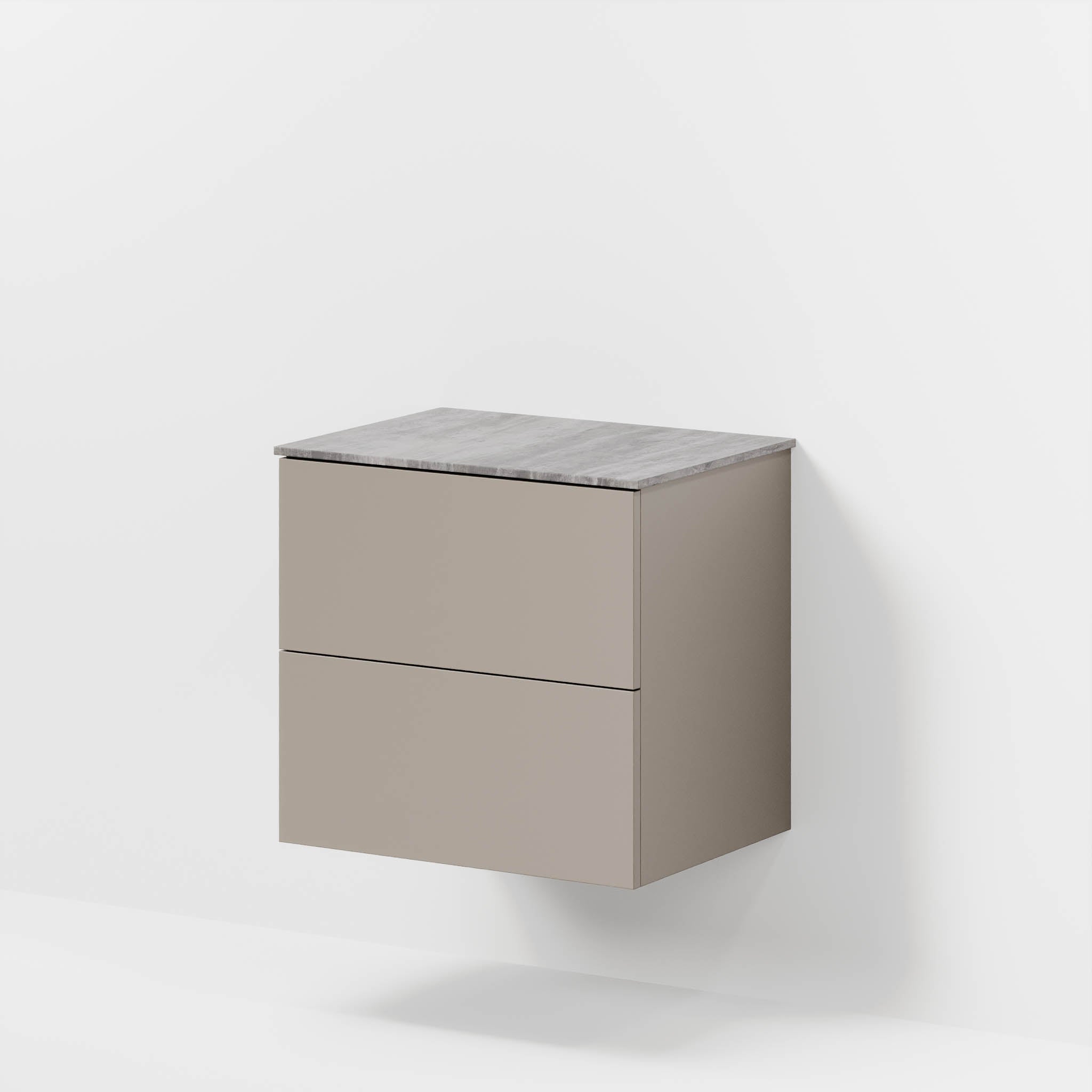 Badrumsmöbel med klassiska fronter – 60x46x56 cm – dämpad sand – melaminbänkskiva i betonglook – Vinderup - Tvättställsskåp - Bath Deluxe - 70-060-11-30-80 - BATHDELUXE SWEDEN