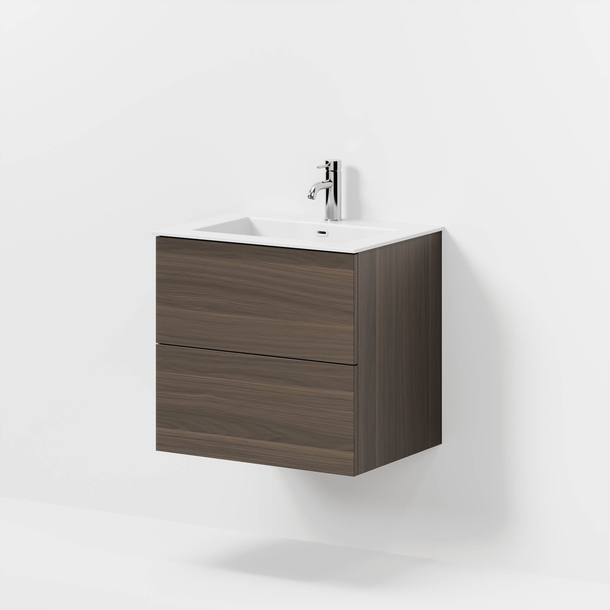 Badrumsmöbel med klassiska fronter - 60x46x57 cm - valnöt - tvättställ i solid surface - Viborg - Tvättställsskåp - Bath Deluxe - 70-060-52-84-80 - BATHDELUXE SWEDEN