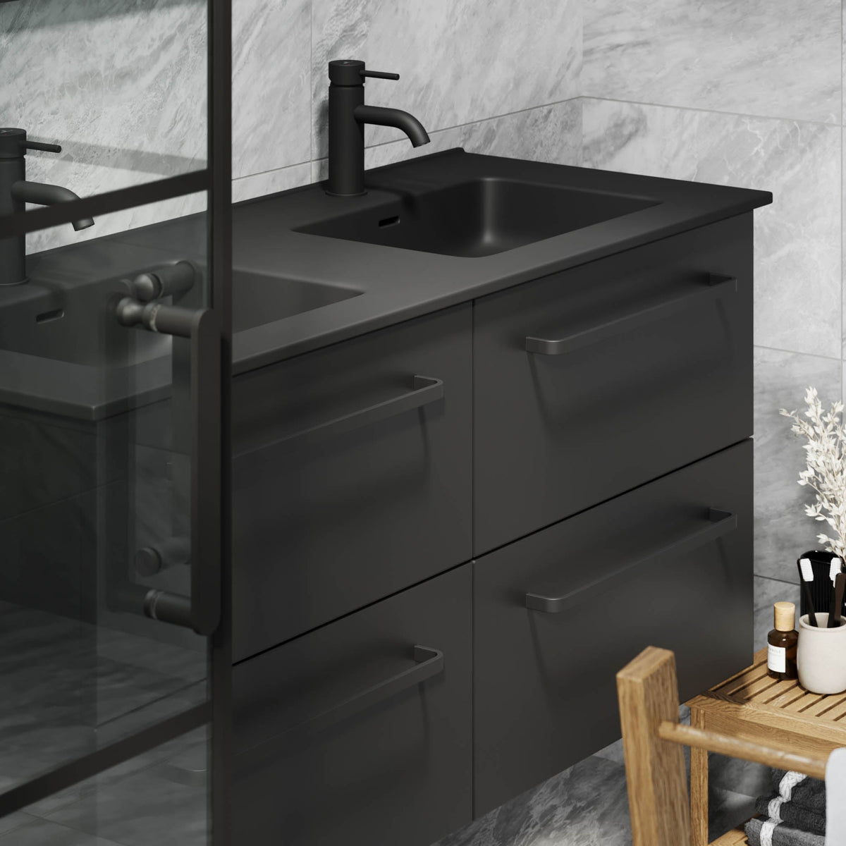 Vegsund, Furniture Set - Basin & Cabinet, Black Mat - 60 cm - MASTERSTORE - 8595677194432 - Furniture Set - Basin & Cabinet - 70-060-56-02-60 - 8595677194432