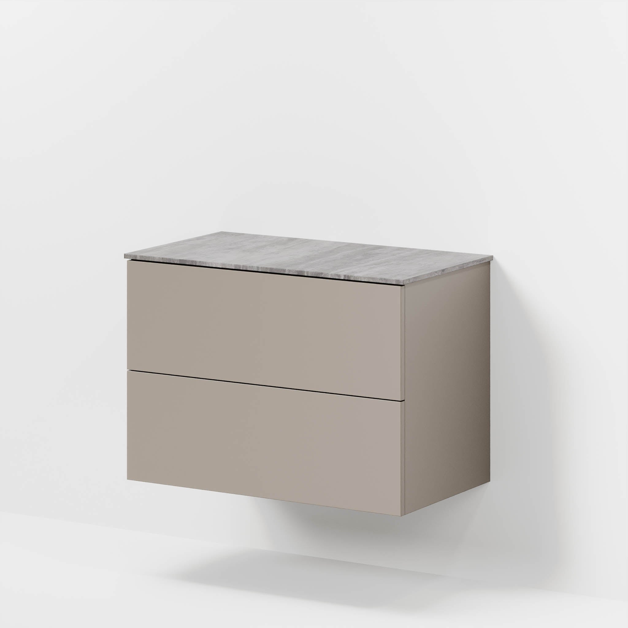 Badrumsmöbel med klassiska fronter – 80x46x56 cm – dämpad sand – melaminbänkskiva i betonglook – Vinderup - Tvättställsskåp - Bath Deluxe - 70-080-11-30-80 - BATHDELUXE SWEDEN