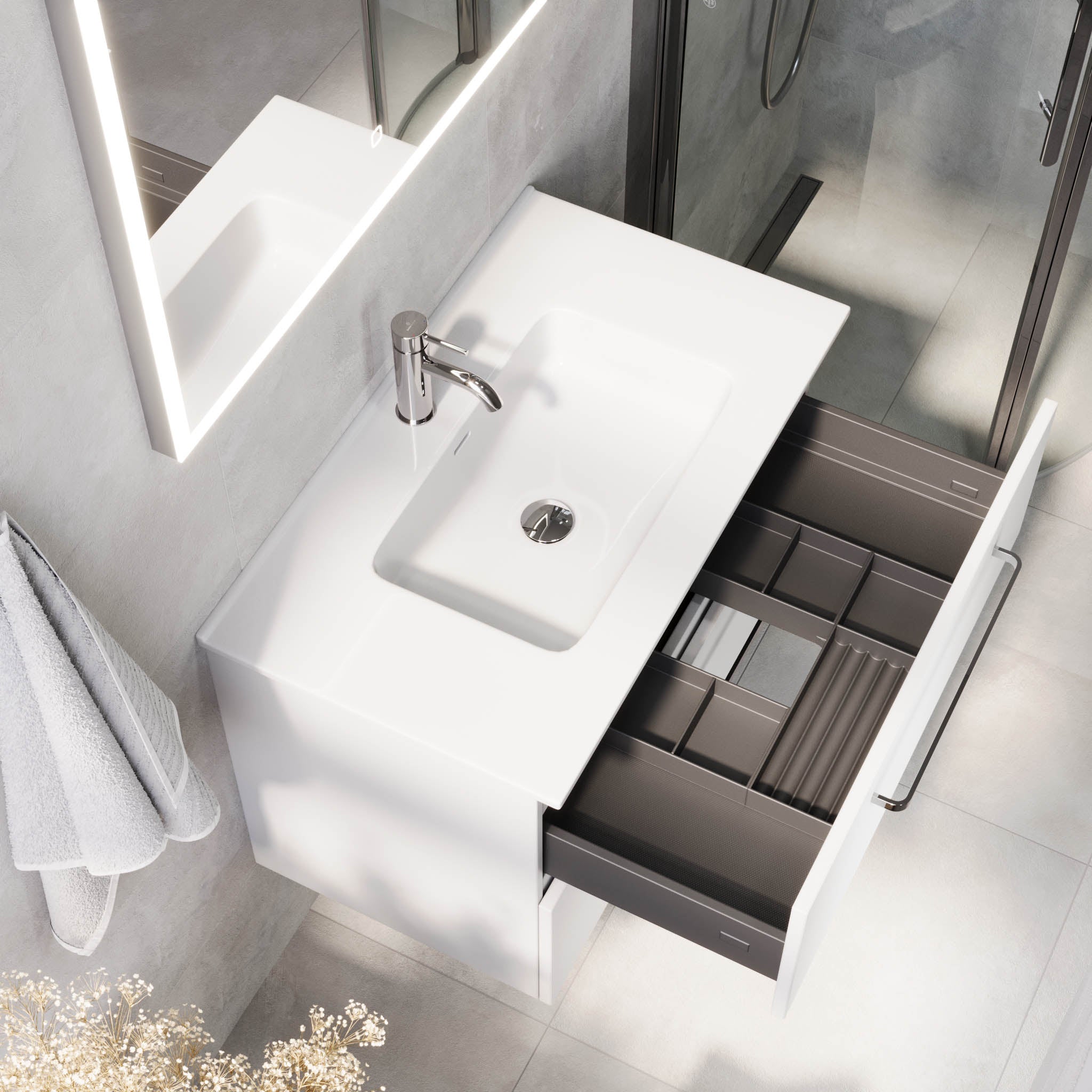 Voss Badrumsmöbel - Vit Matt - Badrumsmöbel - BATH DELUXE - PRESTIGE - 70-080-54-01-60 - BATHDELUXE SWEDEN