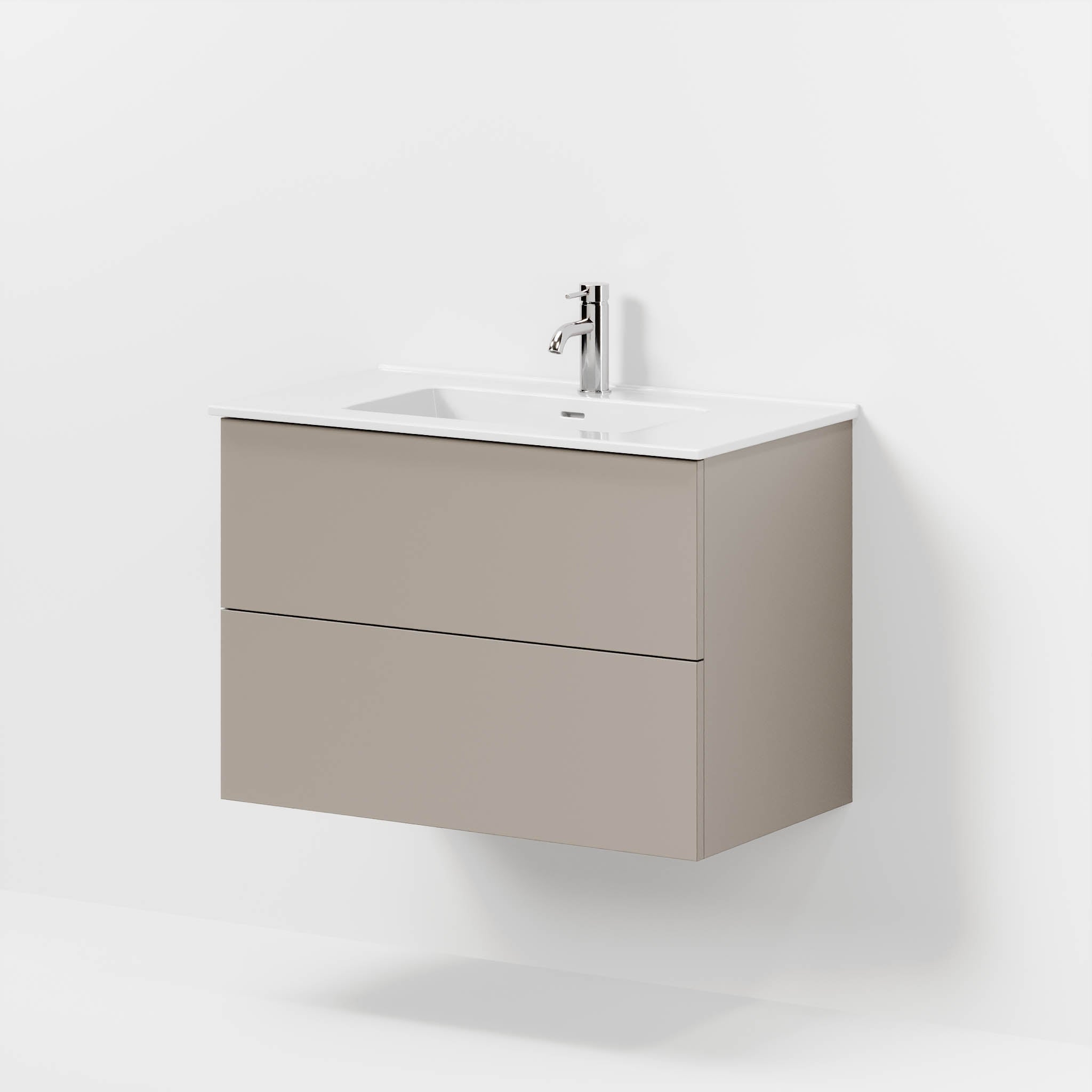 Badrumsmöbel med klassiska fronter - 80x46x57 cm - dämpad sand - vitt porslinstvättställ - Vestbjerg - Tvättställsskåp - Bath Deluxe - 70-080-54-30-80 - BATHDELUXE SWEDEN