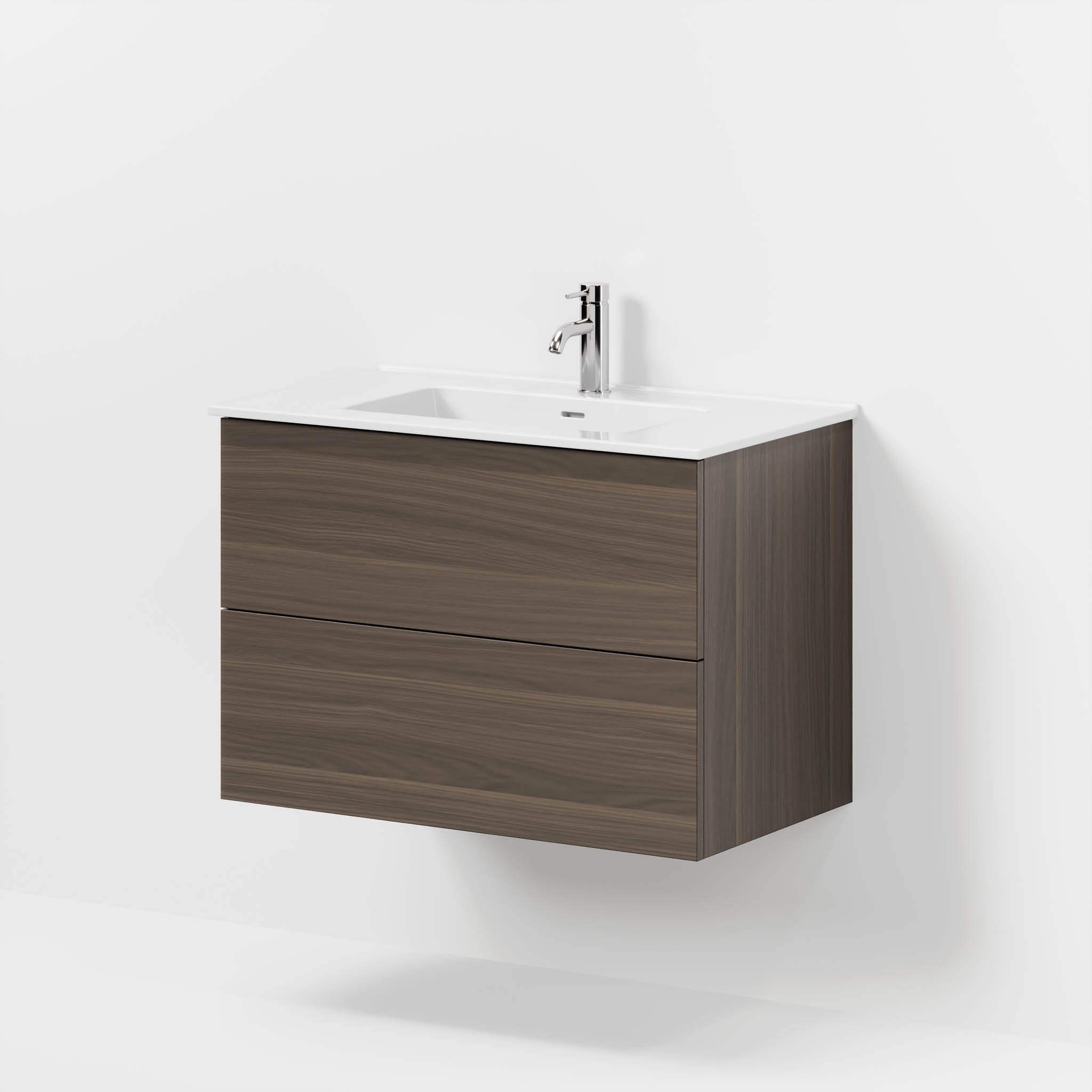 Badrumsmöbel med klassiska fronter - 80x46x57 cm - valnöt - vitt porslinstvättställ - Vestbjerg - Tvättställsskåp - Bath Deluxe - 70-080-54-84-80 - BATHDELUXE SWEDEN