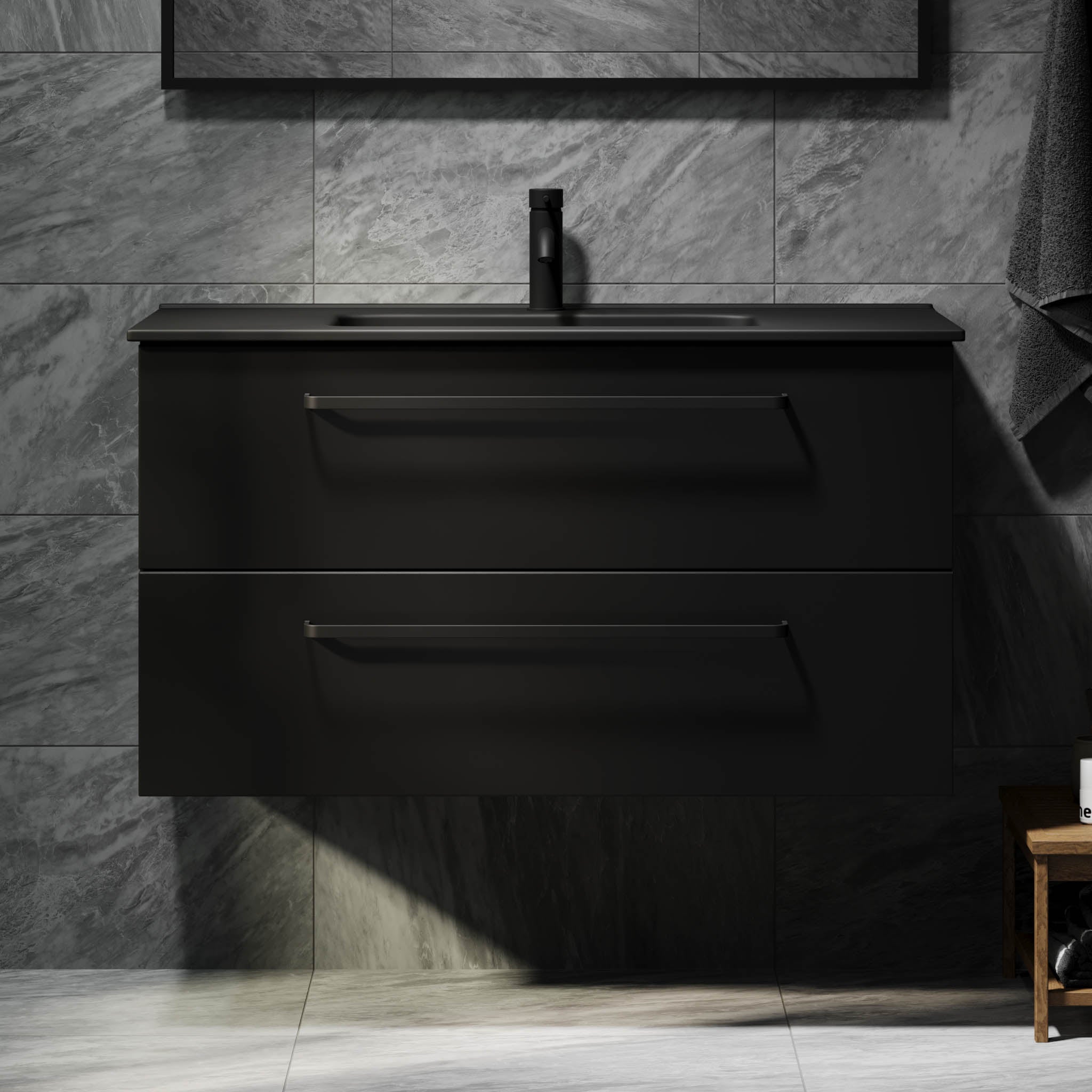Vegsund Badrumsmöbel – Matt Svart med svarta handtag - Badrumsmöbel - BATH DELUXE - PRESTIGE - 70-080-56-02-60 - BATHDELUXE SWEDEN