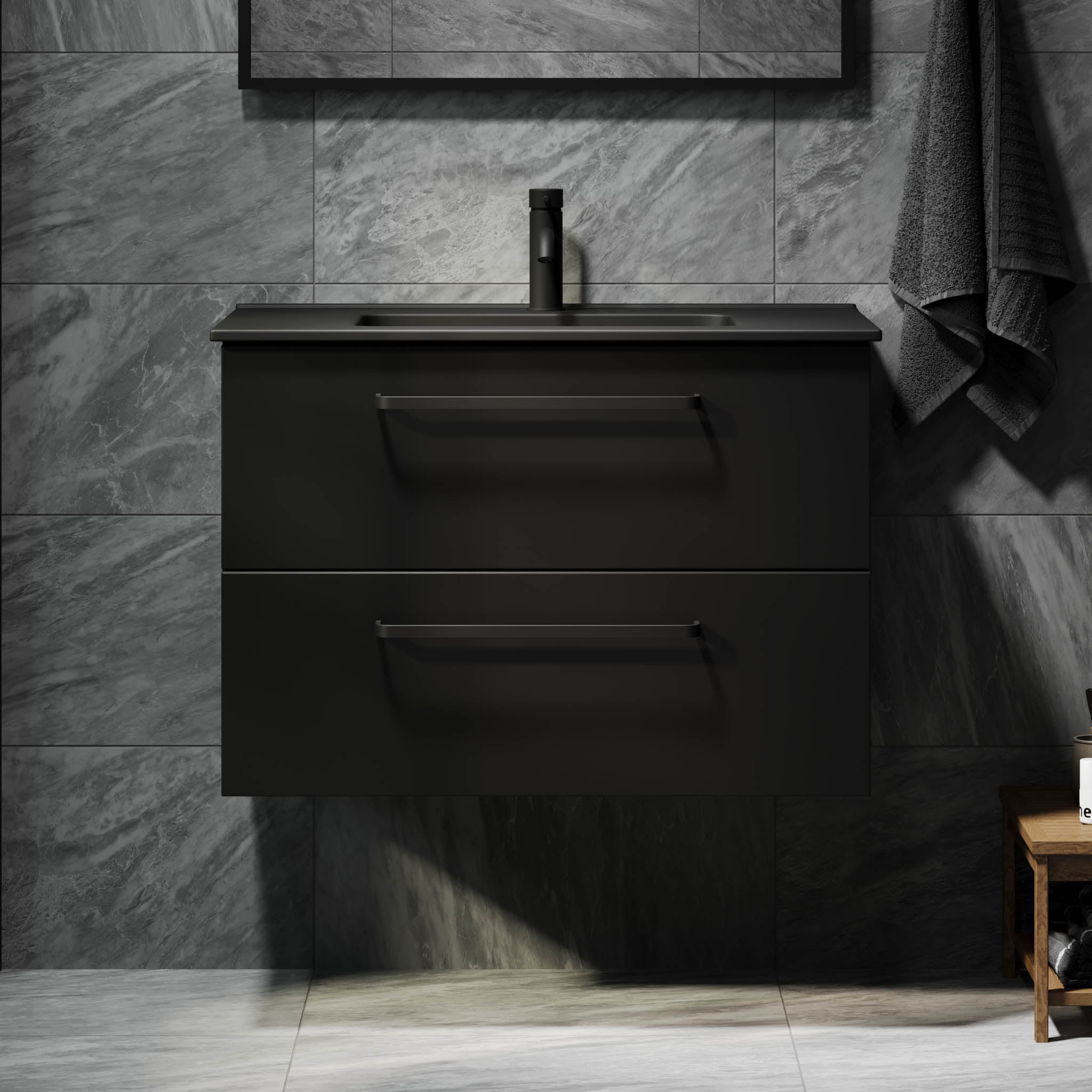 Vegsund Badrumsmöbel – Matt Svart med svarta handtag - Badrumsmöbel - BATH DELUXE - PRESTIGE - 70-080-56-02-60 - BATHDELUXE SWEDEN