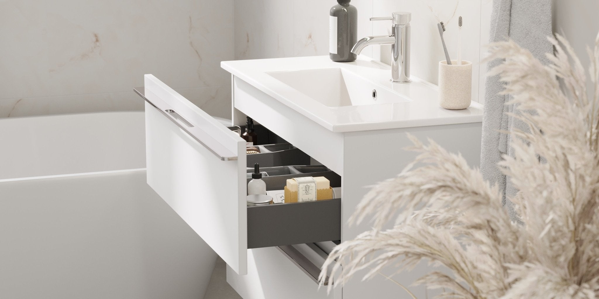 Verdal, Möbelset - Badställ & Skåp, Vit Matta - 81 cm - Möbelset - Kod - BATH DELUXE - PRESTIGE - 70-080-70-01-31 - BATHDELUXE SWEDEN