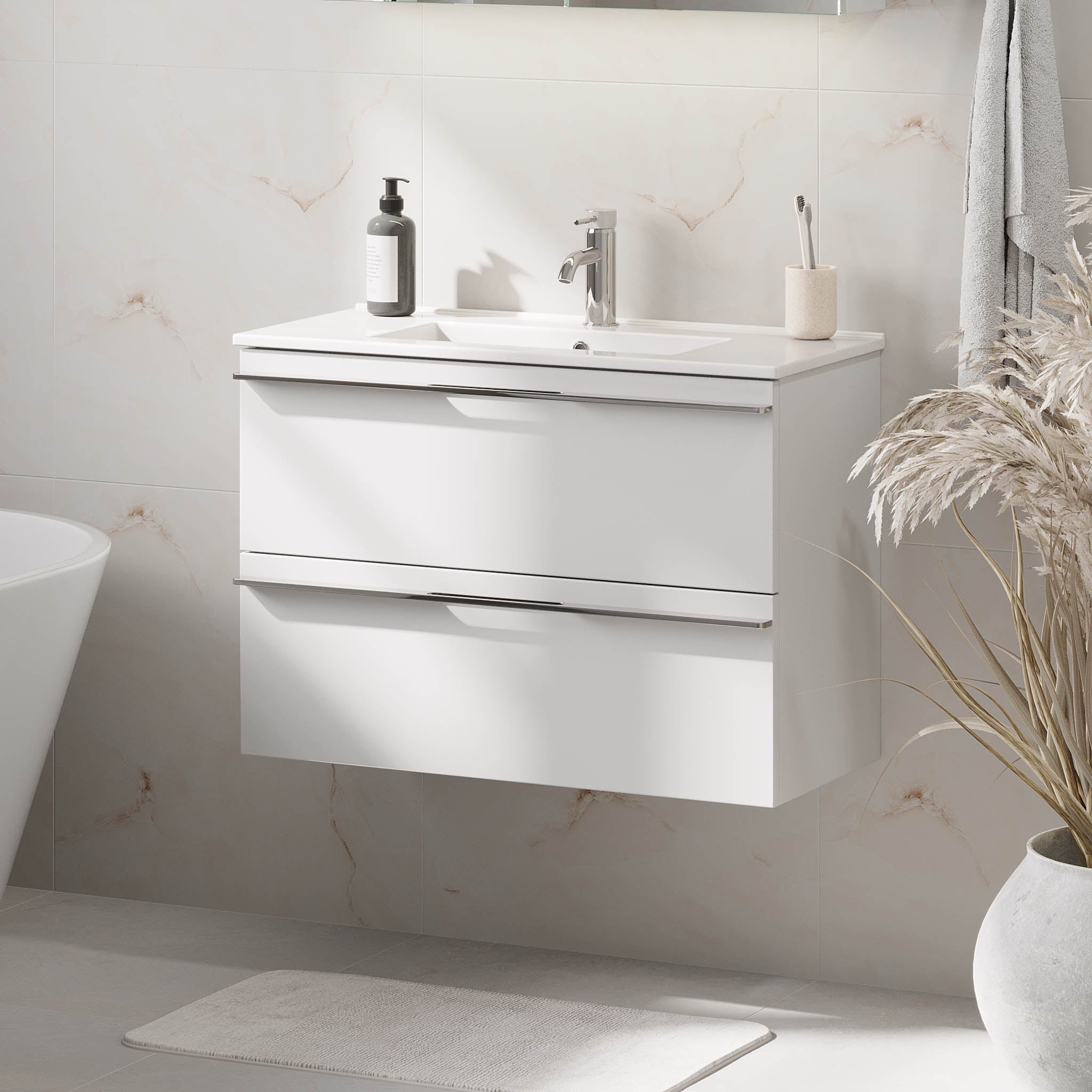 Verdal Slimline Badrumsmöbel, Vit Matt - Tvättställsskåp - BATH DELUXE - PRESTIGE - 70 - 080 - 70 - 01 - 31 - BATHDELUXE SWEDEN