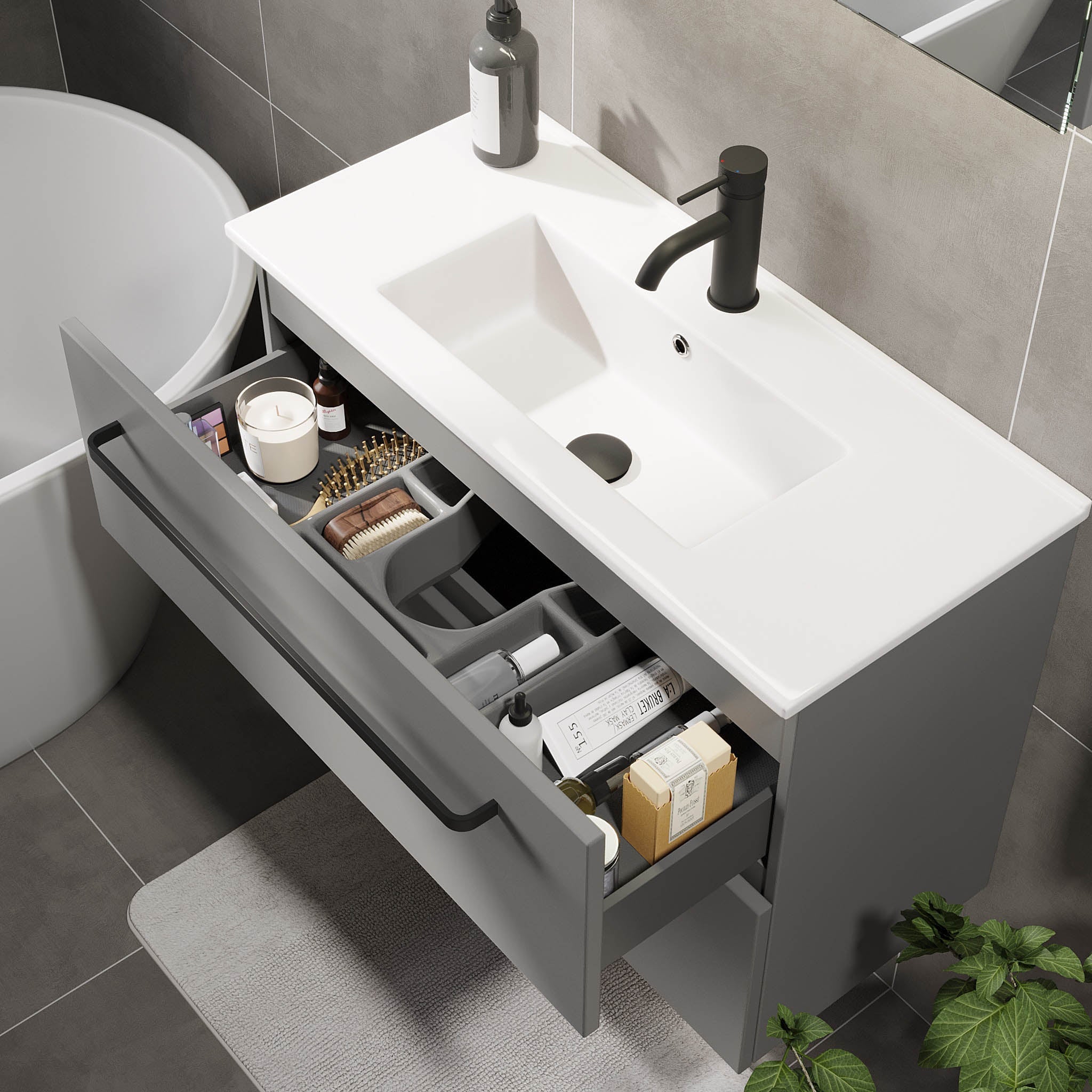 Vegsund Tvättställsskåp Slimline, Grå Matt - Tvättställsskåp - BATH DELUXE - PRESTIGE - 70 - 080 - 70 - 03 - 30 - BATHDELUXE SWEDEN