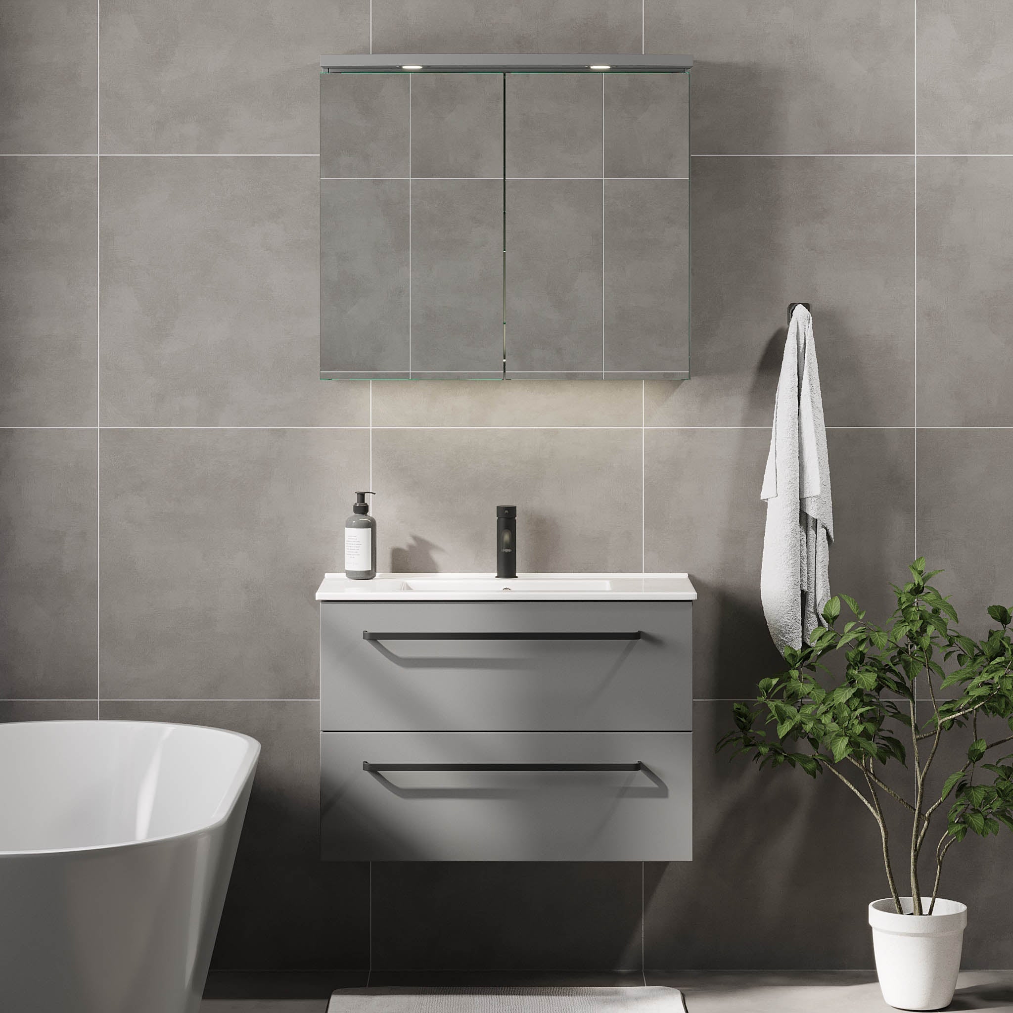 Vegsund Tvättställsskåp Slimline, Grå Matt - Tvättställsskåp - BATH DELUXE - PRESTIGE - 70 - 080 - 70 - 03 - 30 - BATHDELUXE SWEDEN