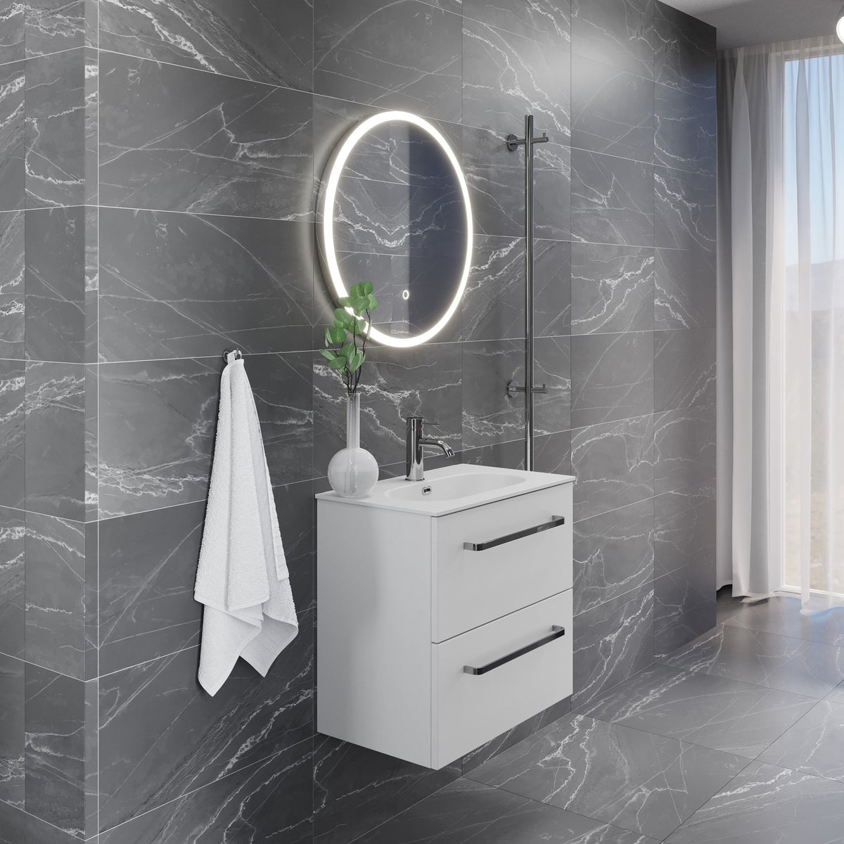 Vestby Slimline Badrumsmöbel, Vit Matt - Tvättställsskåp - BATH DELUXE - PRESTIGE - 70 - 080 - 72 - 01 - 30 - BATHDELUXE SWEDEN