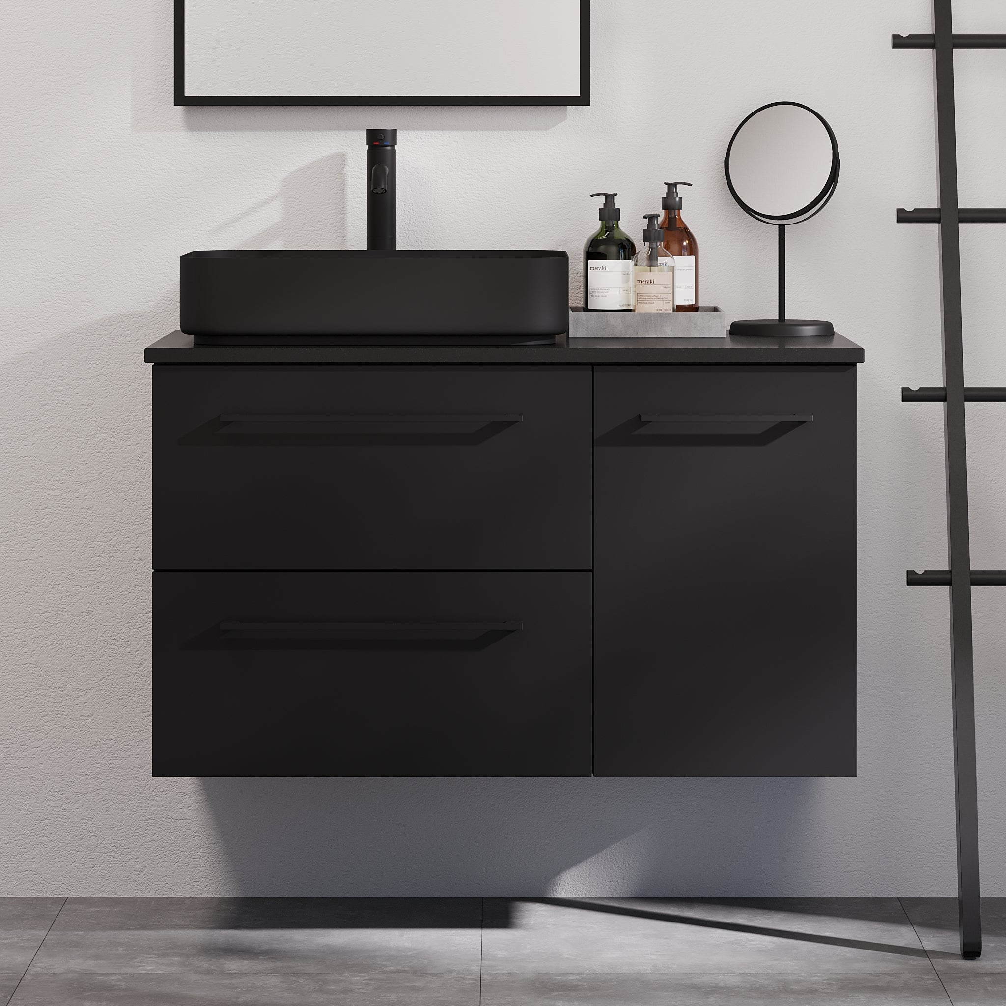 Vårhus Badrumsmöbel, Svart Matt - Tvättställsskåp - BATH DELUXE - PRESTIGE - 70 - 095 - 32 - 02 - 40 - BATHDELUXE SWEDEN