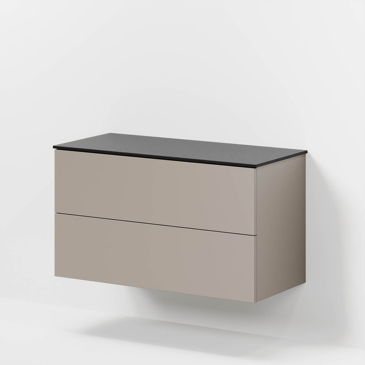 Badrumsmöbel med klassiska fronter – 100x46x56 cm – dämpad sand – melaminbänkskiva i matt svart – Virklund - Tvättställsskåp - Bath Deluxe - 70-100-10-30-80 - BATHDELUXE SWEDEN