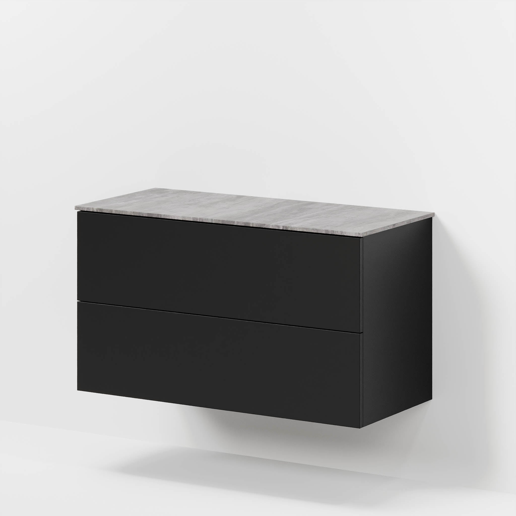 Badrumsmöbel med klassiska fronter – 100x46x56 cm – matt svart – melaminbänkskiva i betonglook – Vinderup - Tvättställsskåp - Bath Deluxe - 70-100-11-02-80 - BATHDELUXE SWEDEN
