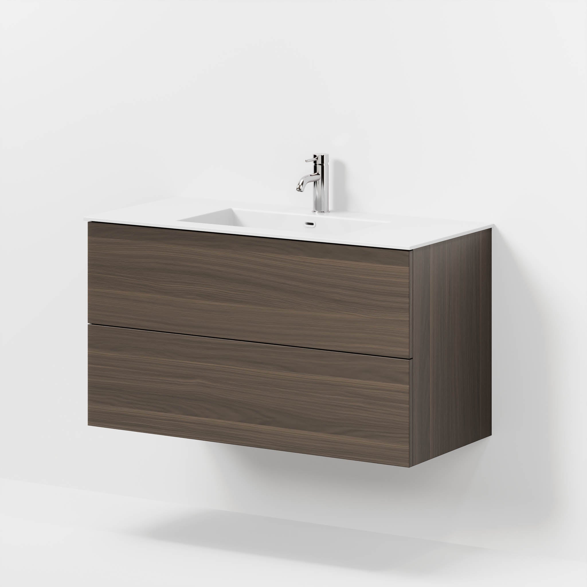 Badrumsmöbel med klassiska fronter - 100x46x57 cm - valnöt - tvättställ i solid surface - Viborg - Tvättställsskåp - Bath Deluxe - 70-100-52-84-80 - BATHDELUXE SWEDEN