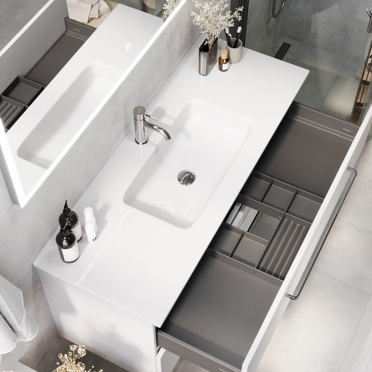 Voss, Furniture Set - Basin & Cabinet, White Mat - 100 cm - MASTERSTORE - 8595677194319 - Furniture Set - Basin & Cabinet - 70-100-54-01-60 - 8595677194319