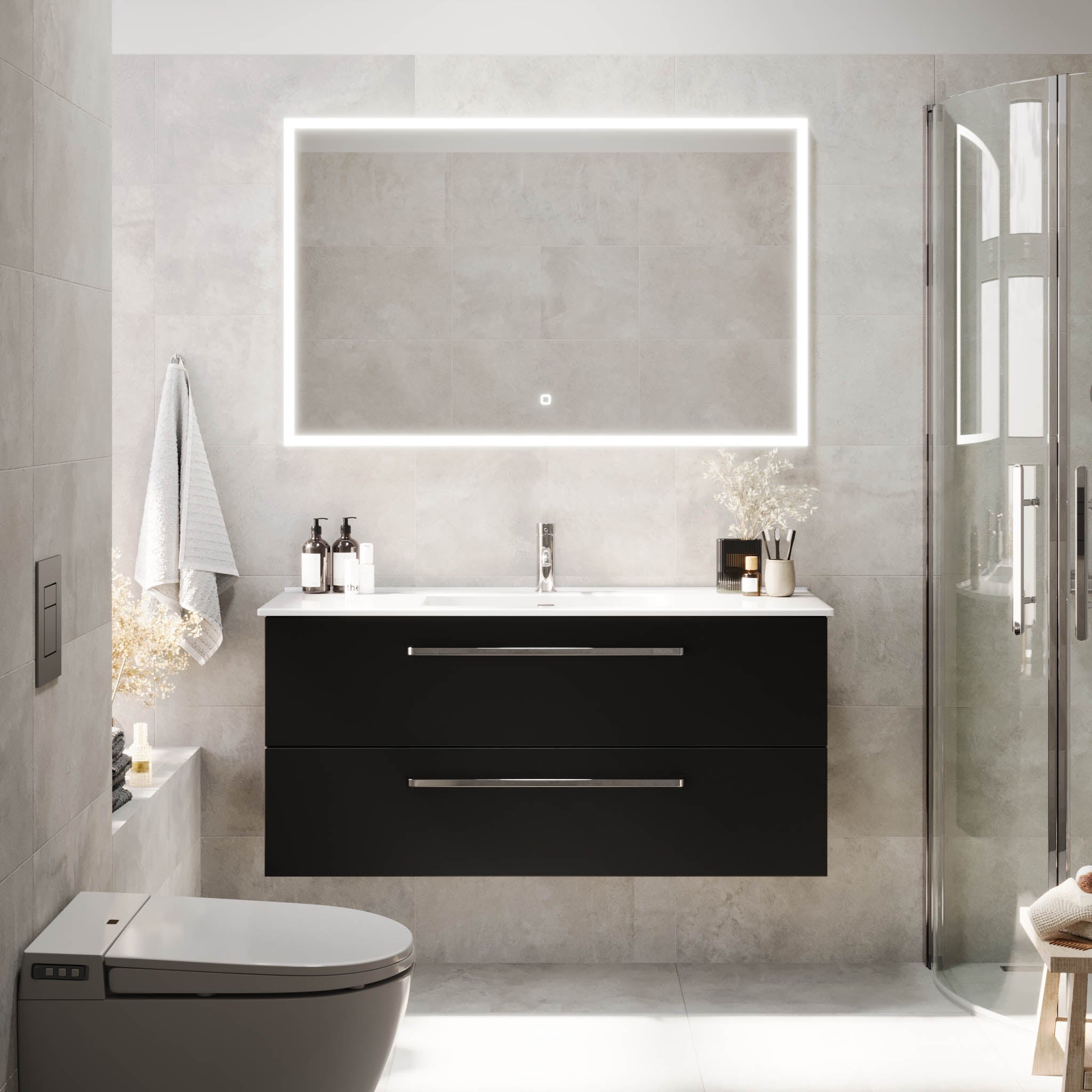 Voss, Furniture Set - Basin & Cabinet, Black Mat - 100 cm - MASTERSTORE - 8595677194371 - Furniture Set - Basin & Cabinet - 70-100-54-02-60 - 8595677194371
