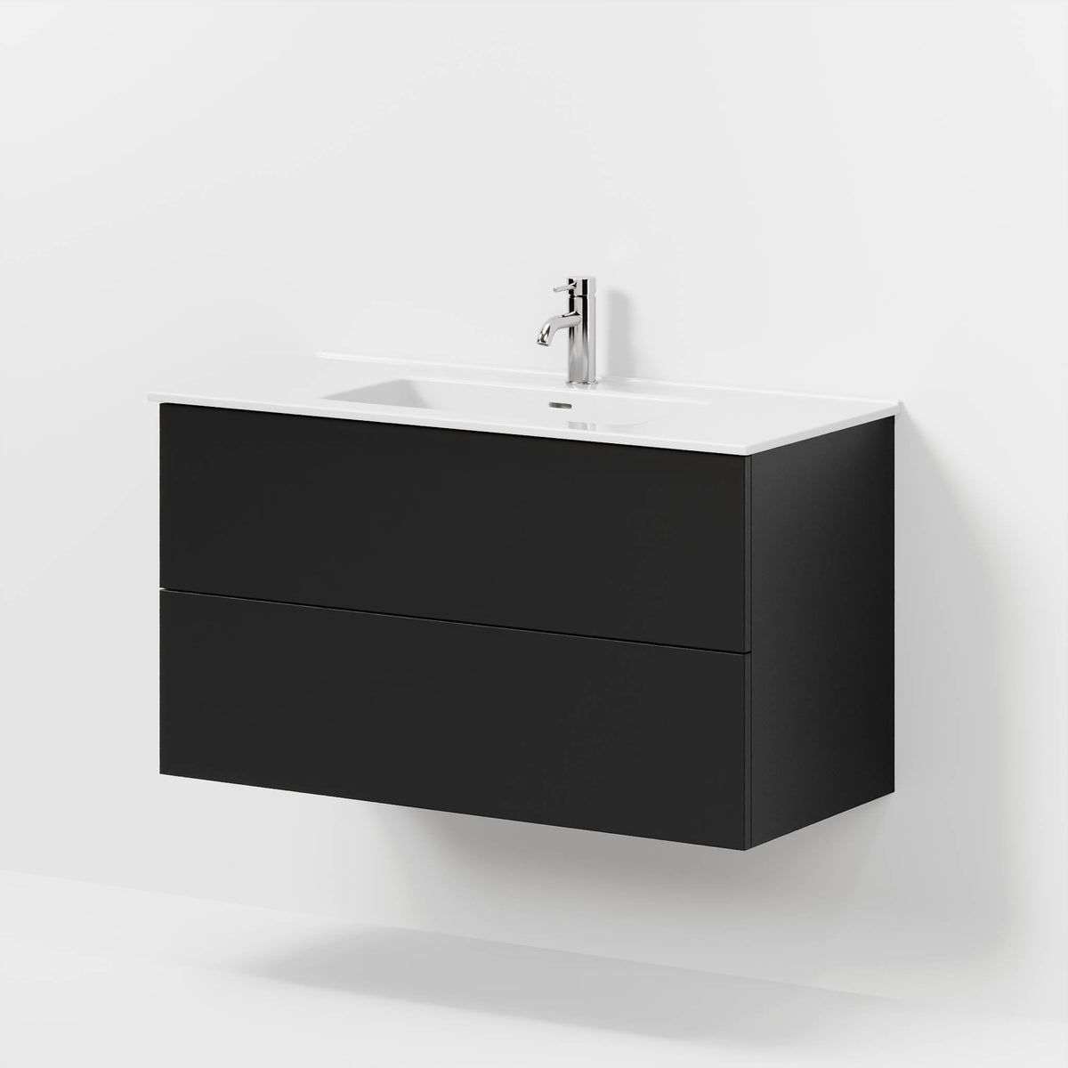 Badrumsmöbel med klassiska Fronter - 100x46x57 cm - Matt svart - Porslin tvättställ - Vestberg - Tvättställsskåp - Bath Deluxe - Vestbjerg - 70-100-54-02-80 - BATHDELUXE SWEDEN