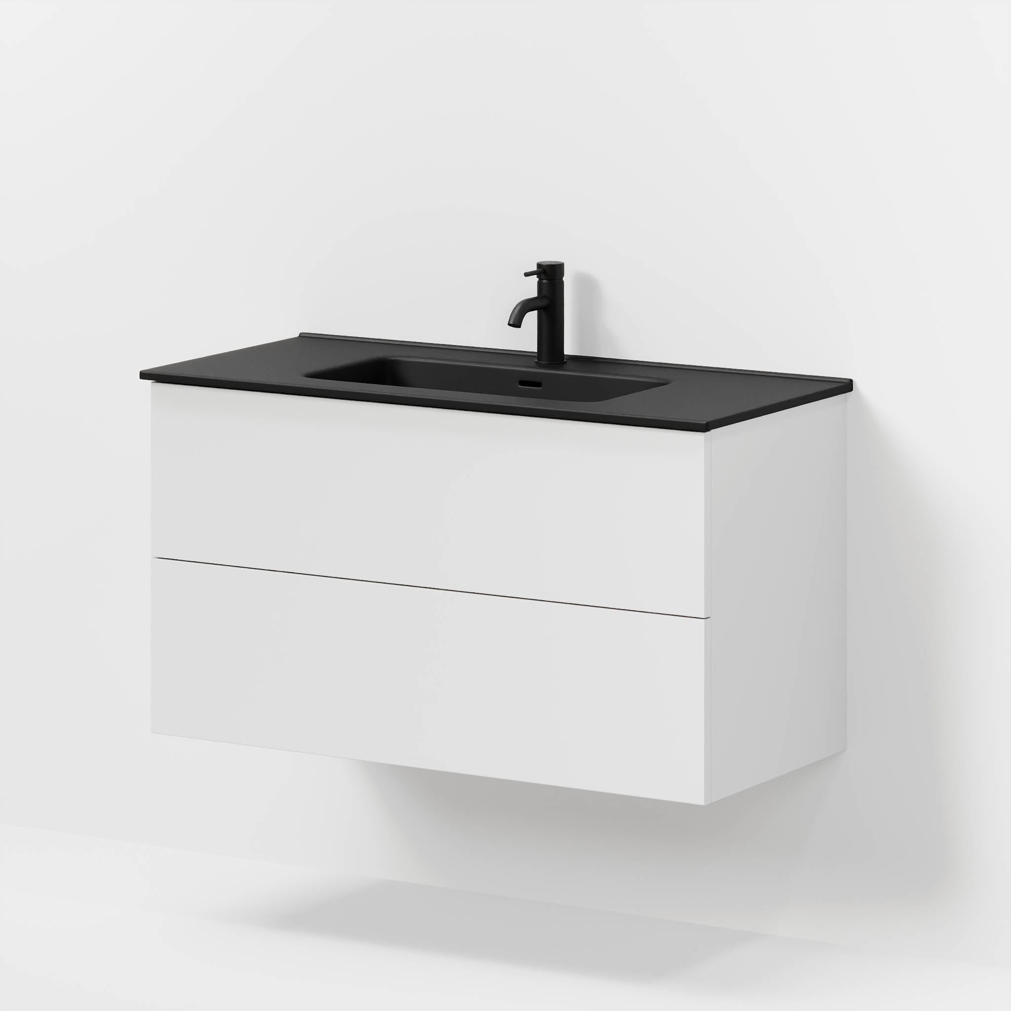 Badrumsmöbel med klassiska fronter - 100x46x57 cm - mattvit - vitt porslinstvättställ - Vadum - Tvättställsskåp - Bath Deluxe - 70-100-56-01-80 - BATHDELUXE SWEDEN