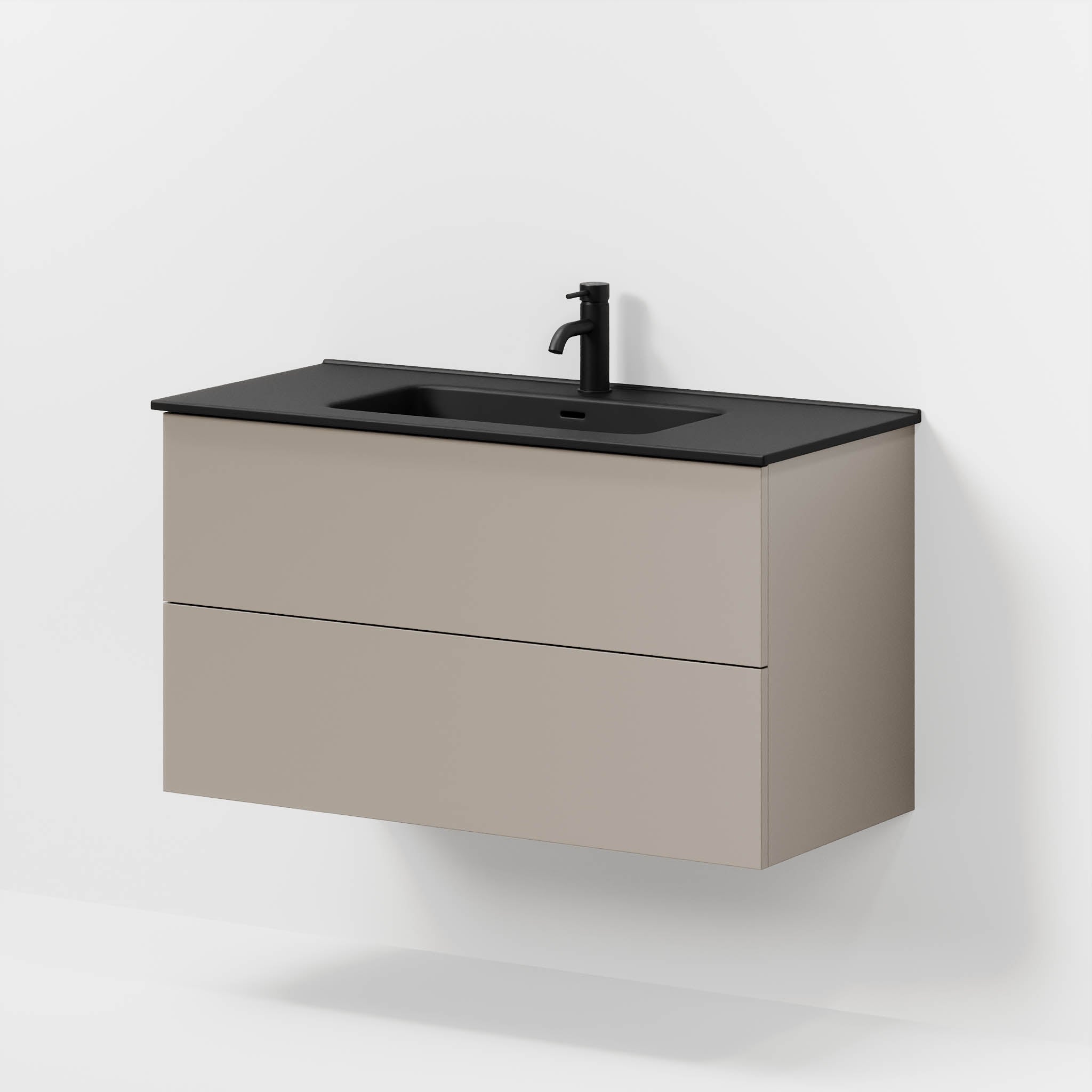 Badrumsmöbel med klassiska fronter - 100x46x57 cm - dämpad sand - vitt porslinstvättställ - Vadum - Tvättställsskåp - Bath Deluxe - 70-100-56-30-80 - BATHDELUXE SWEDEN