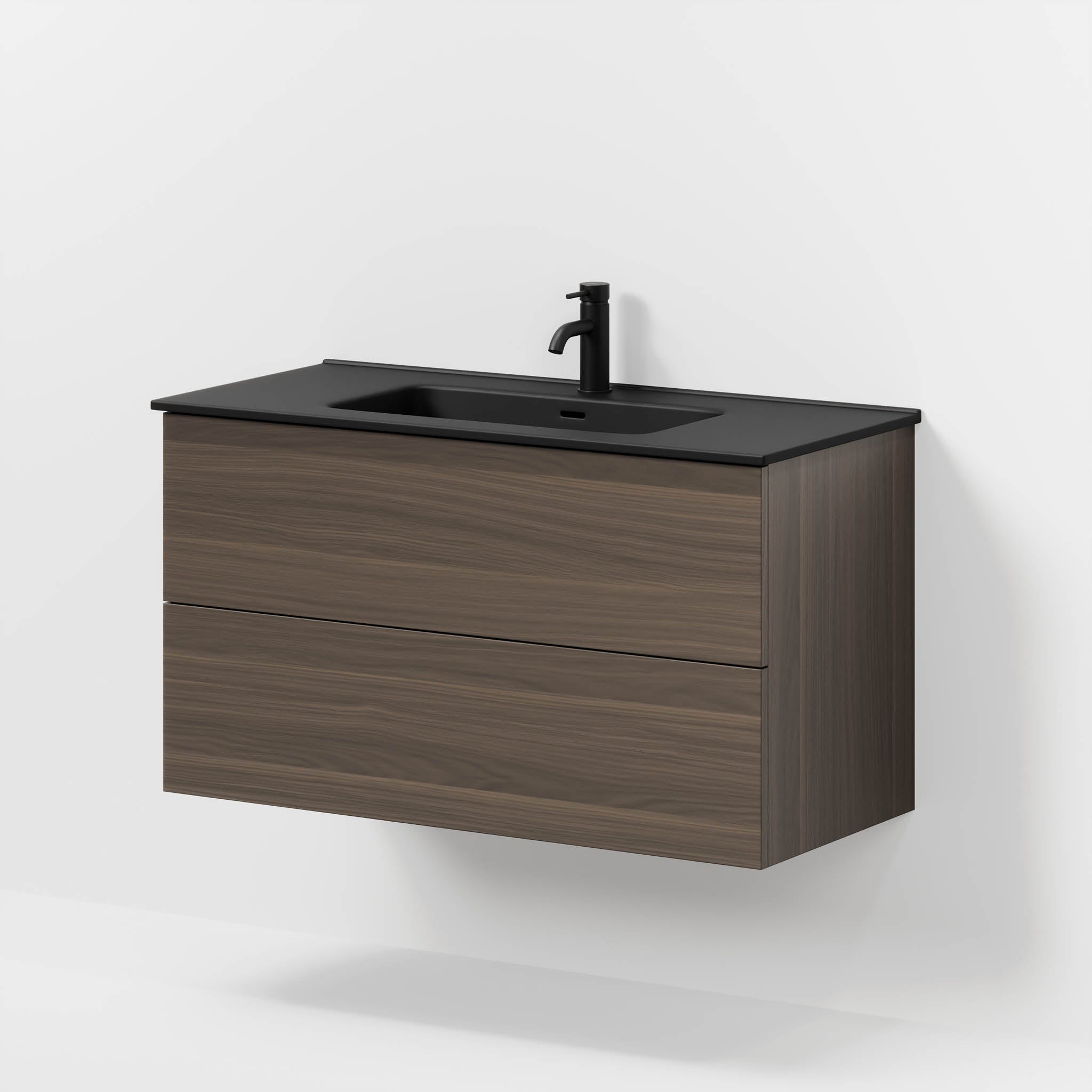 Badrumsmöbel med klassiska fronter - 100x46x57 cm - valnöt - vitt porslinstvättställ - Vadum - Tvättställsskåp - Bath Deluxe - 70-100-56-84-80 - BATHDELUXE SWEDEN