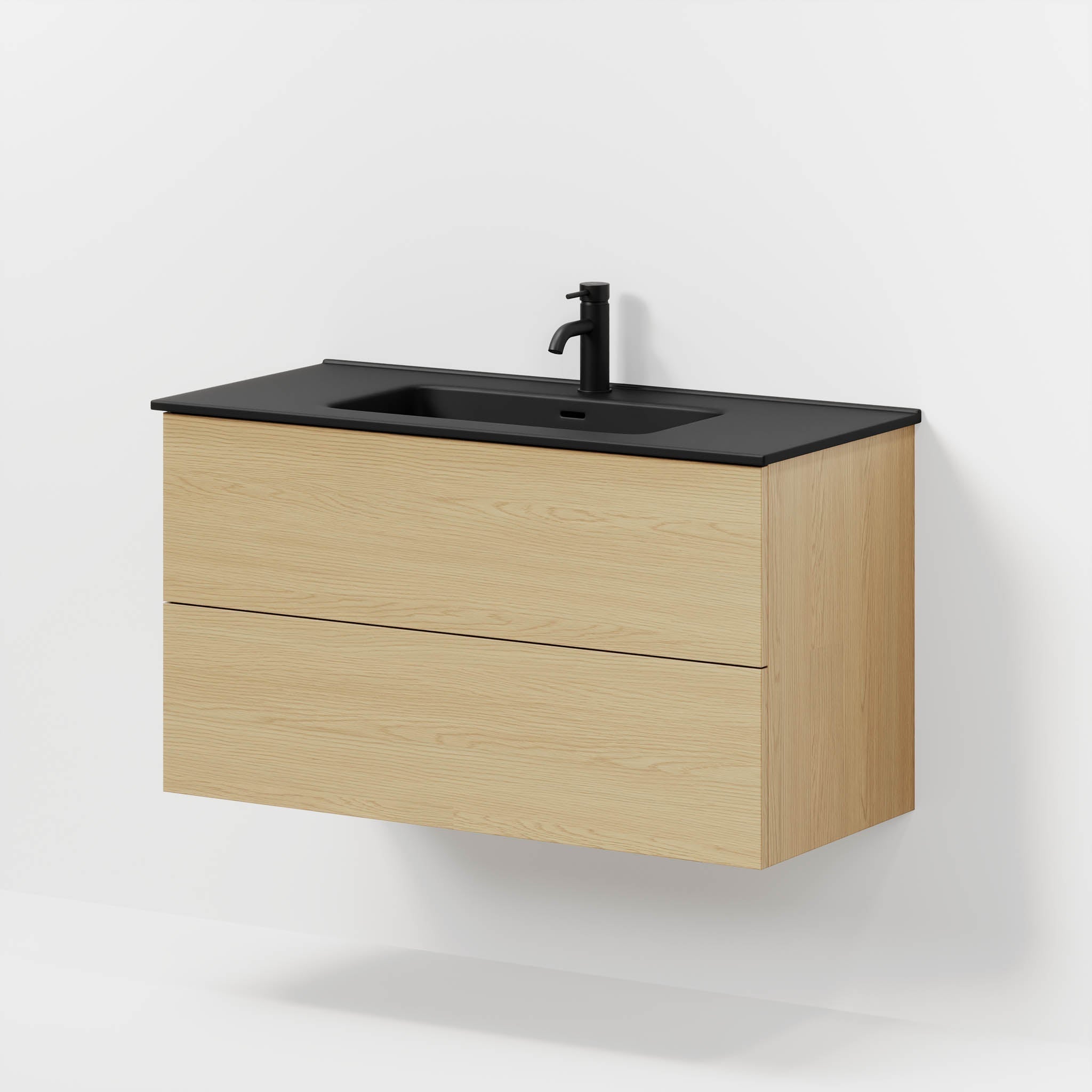Badrumsmöbel med klassiska fronter - 100x46x57 cm - ek - vitt porslinstvättställ - Vadum - Tvättställsskåp - Bath Deluxe - 70-100-56-86-80 - BATHDELUXE SWEDEN