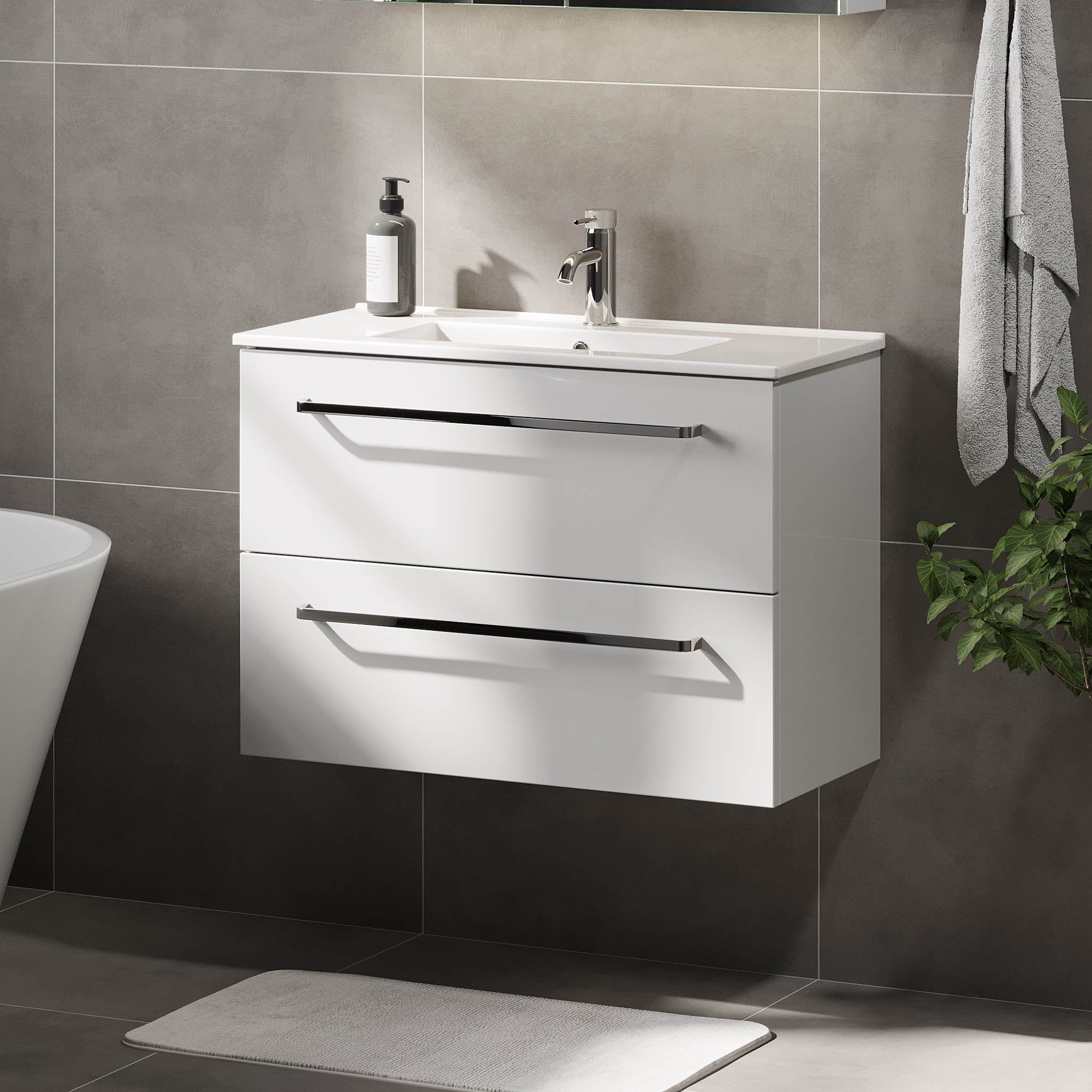 Volda Badrumsmöbel, Vit Matt - Tvättställsskåp - BATH DELUXE - PRESTIGE - 70 - 100 - 70 - 01 - 30 - BATHDELUXE SWEDEN