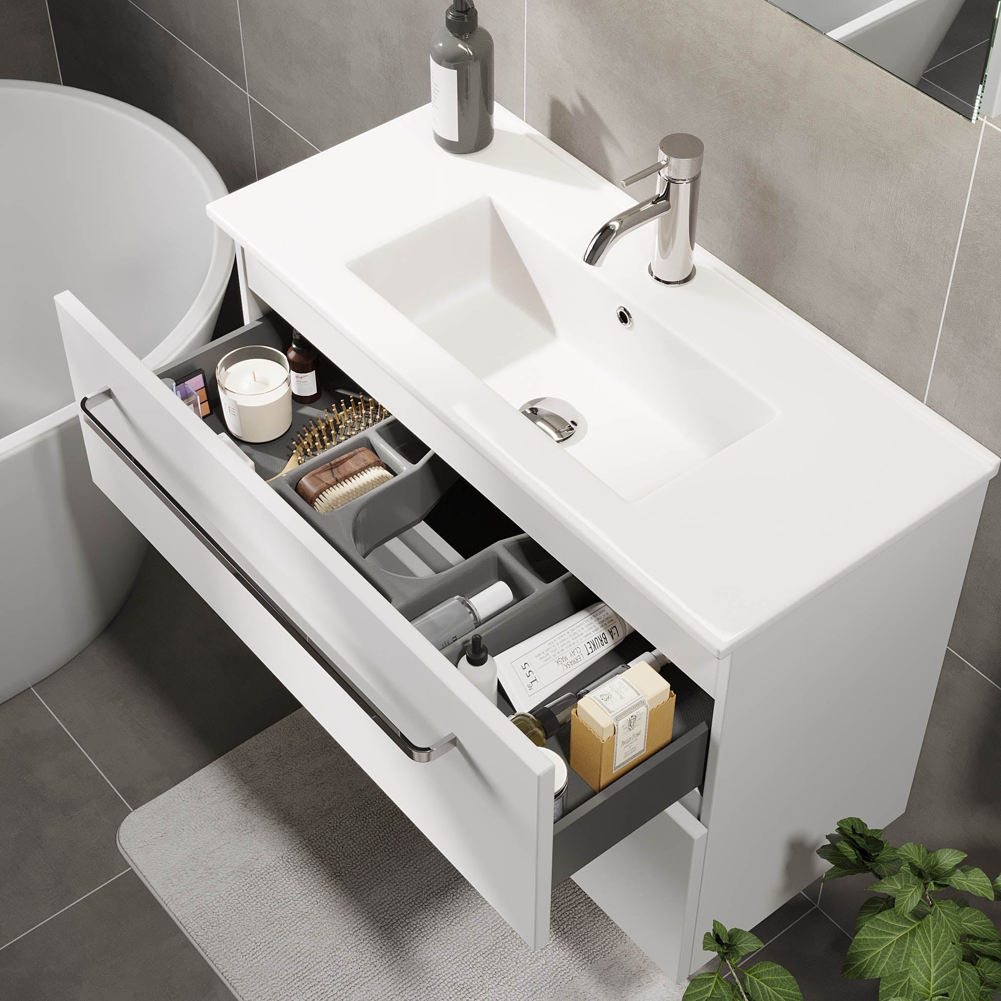 Volda Badrumsmöbel, Vit Matt - Tvättställsskåp - BATH DELUXE - PRESTIGE - 70 - 100 - 70 - 01 - 30 - BATHDELUXE SWEDEN