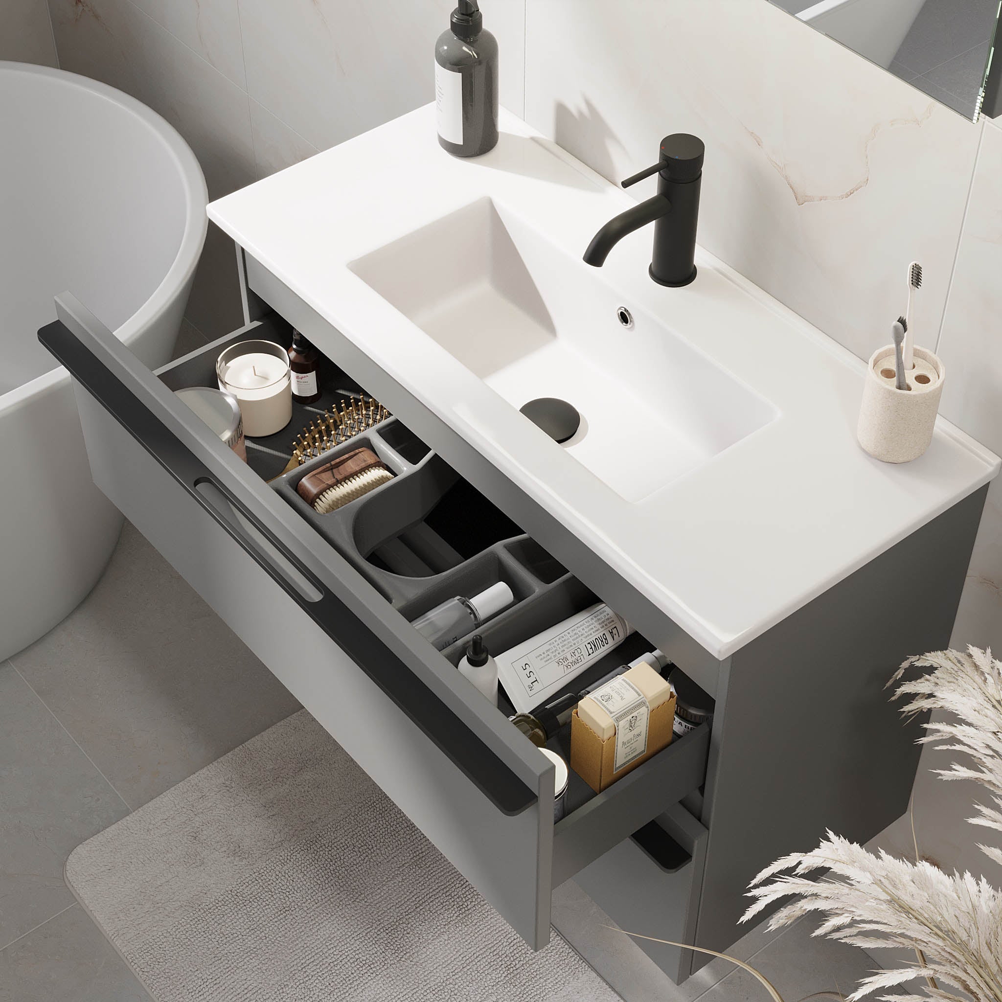 Verdal Badrumsmöbel, Grå Matt - Tvättställsskåp - BATH DELUXE - PRESTIGE - 70 - 100 - 70 - 03 - 31 - BATHDELUXE SWEDEN