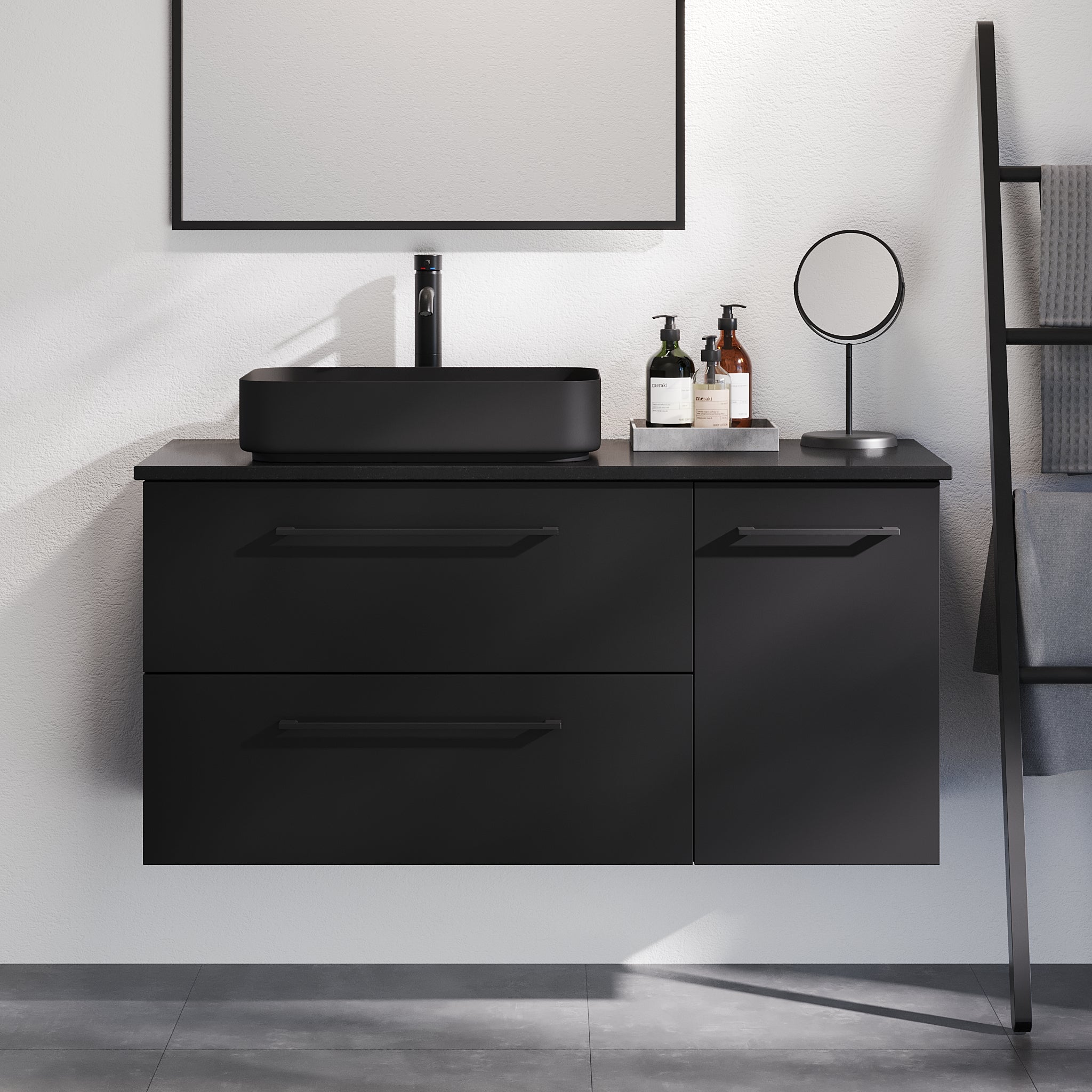 Vårhus Badrumsmöbel, Svart Matt - Tvättställsskåp - BATH DELUXE - PRESTIGE - 70 - 115 - 32 - 02 - 40 - BATHDELUXE SWEDEN
