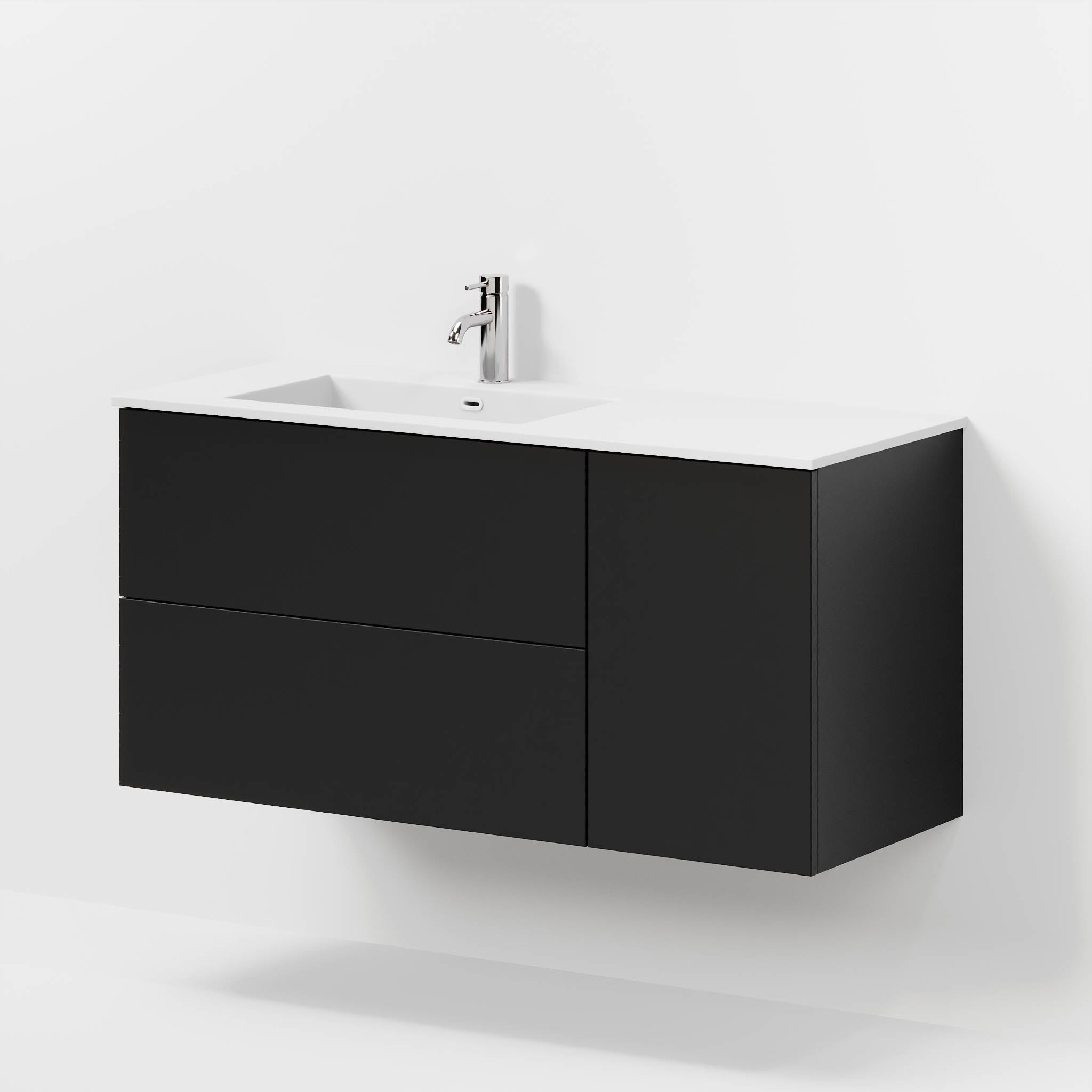 Badrumsmöbel med klassiska fronter - 115x46x57 cm - mattsvart - högervänd tvättställ i solid surface - Viborg - Tvättställsskåp - Bath Deluxe - 70-115-52-02-80 - BATHDELUXE SWEDEN
