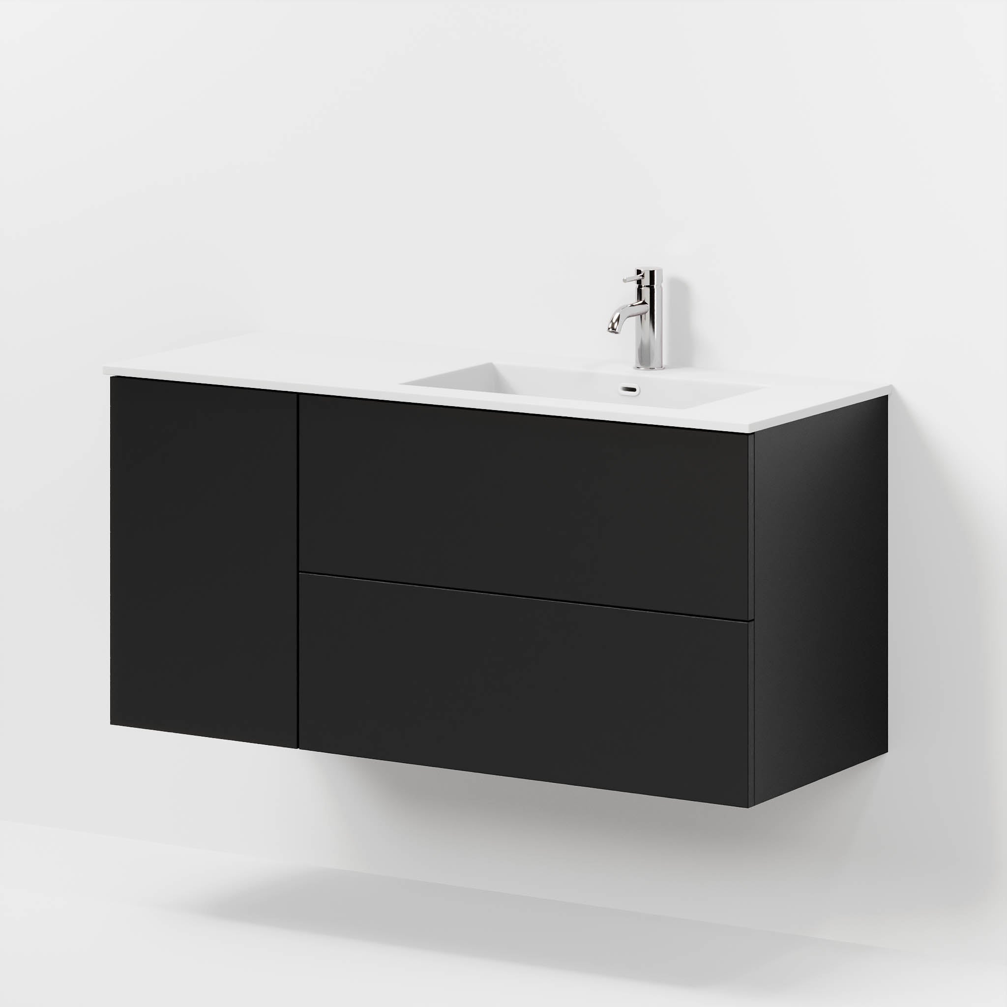 Badrumsmöbel med klassiska fronter - 115x46x57 cm - mattsvart - högervänd tvättställ i solid surface - Viborg - Tvättställsskåp - Bath Deluxe - 70-115-52-02-81 - BATHDELUXE SWEDEN