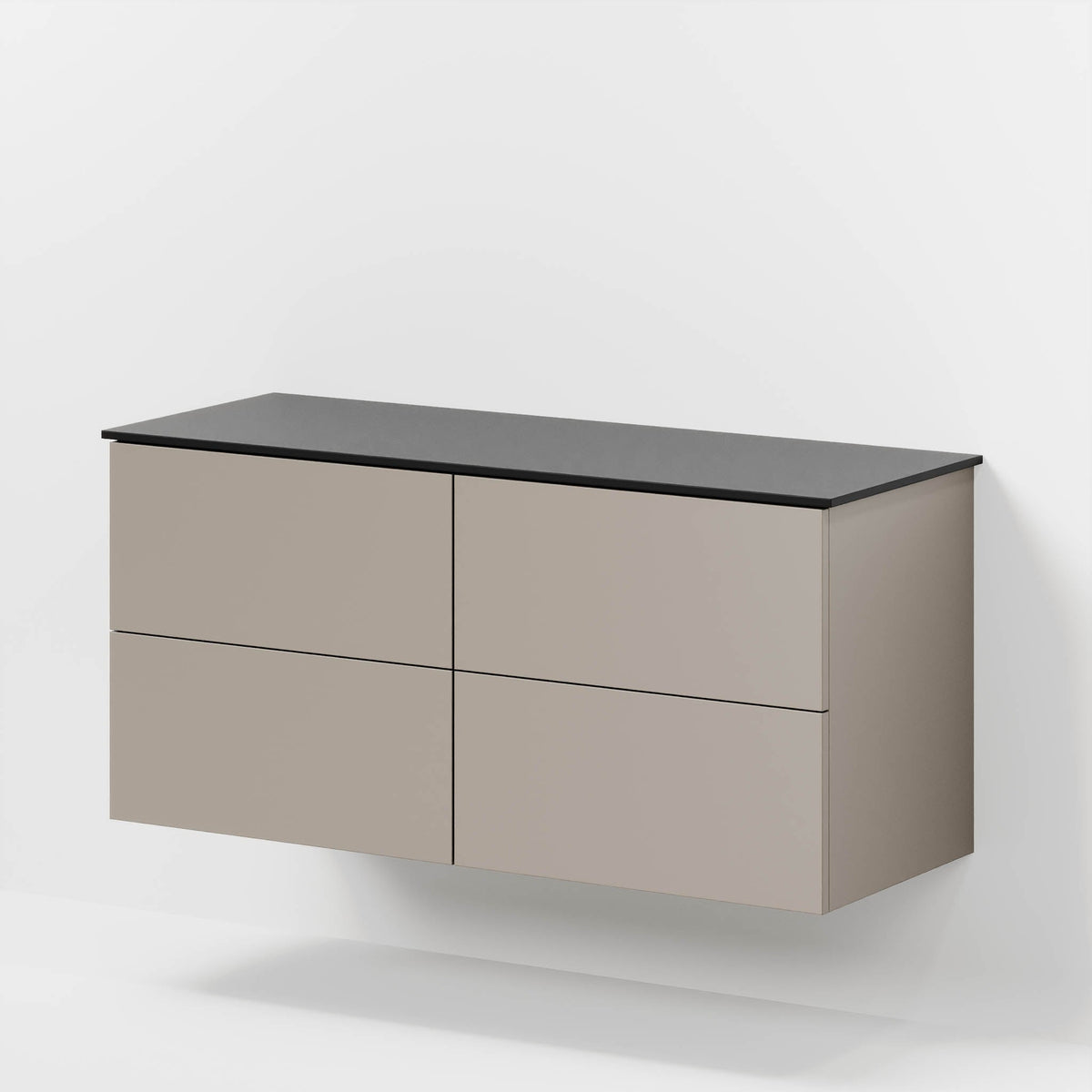 Badrumsmöbel med klassiska fronter – 120x46x56 cm – dämpad sand – melaminbänkskiva i matt svart för två handfat – Virklund - Tvättställsskåp - Bath Deluxe - 70-120-10-30-81 - BATHDELUXE SWEDEN