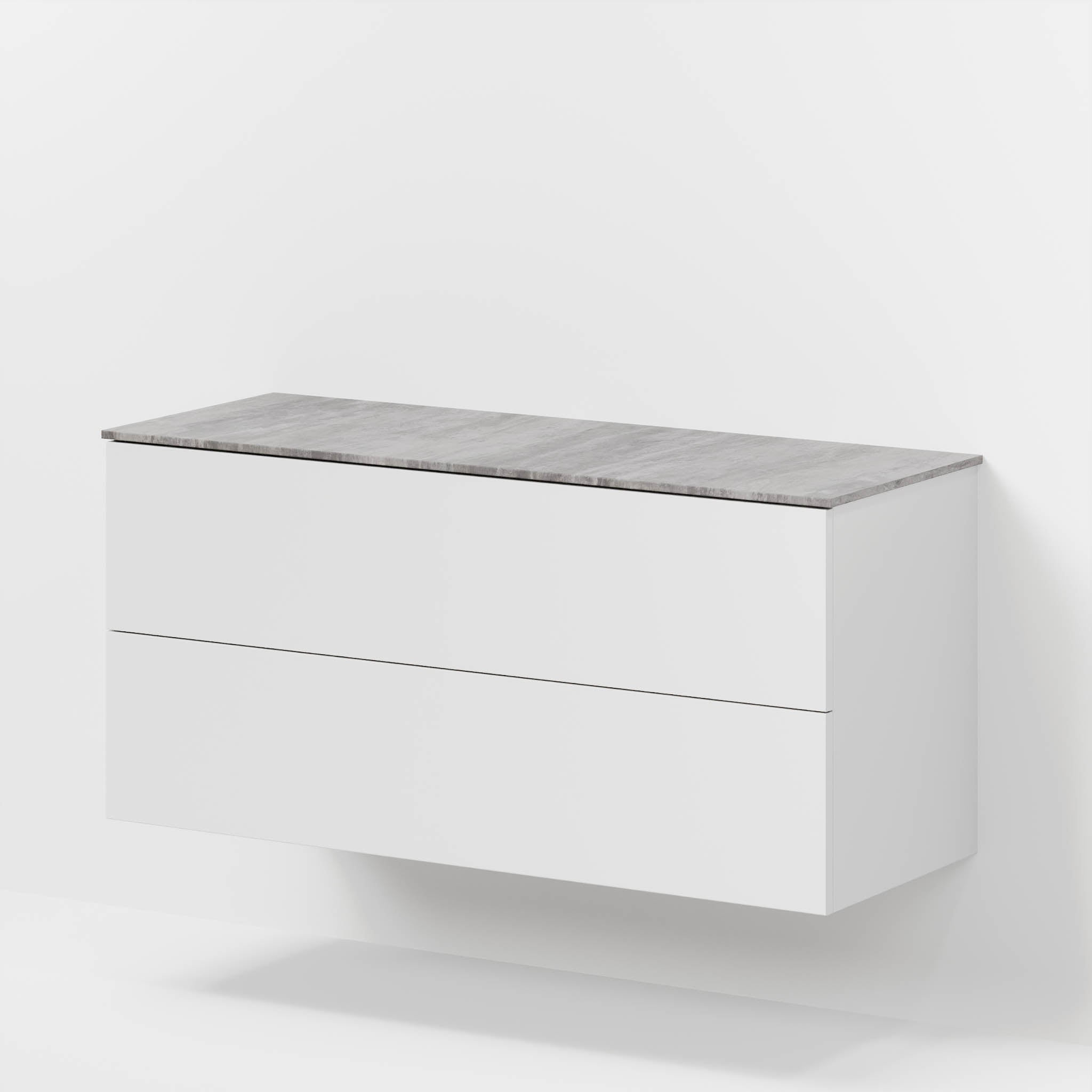 Badrumsmöbel med klassiska fronter – 120x46x56 cm – matt vit – melaminbänkskiva i betonglook – Vinderup - Tvättställsskåp - Bath Deluxe - 70-120-11-01-80 - BATHDELUXE SWEDEN