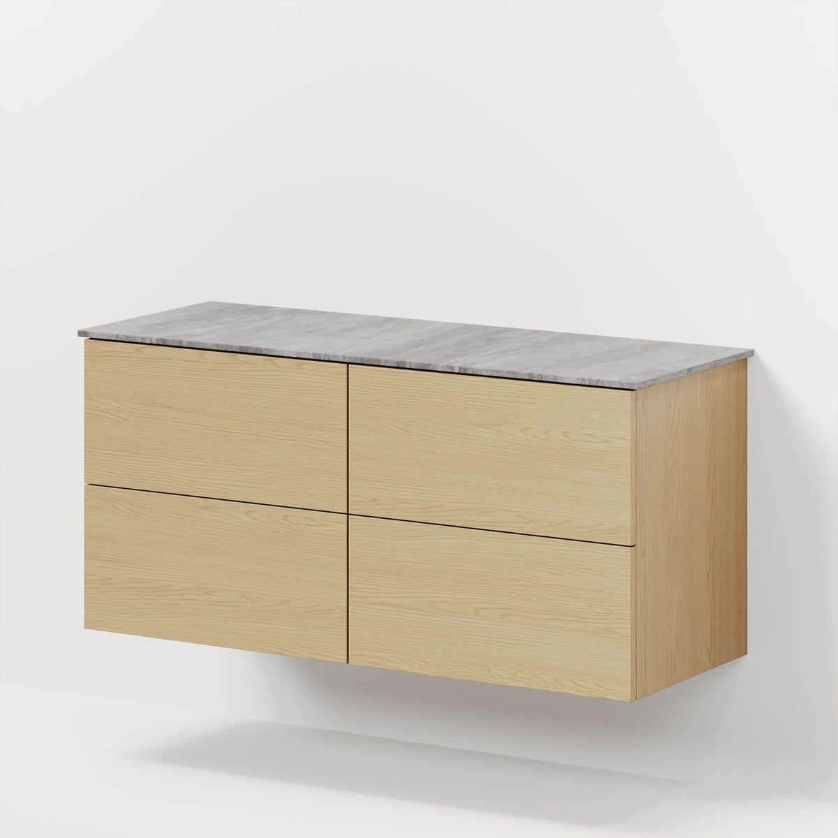 Badrumsmöbel med klassiska Fronter - 120x46x56 cm - ek - melaminbänkskiva i betonglook för dubbeltvättställ - Vinderup - Tvättställsskåp - Bath Deluxe - Vinderup - 70-120-11-86-81 - BATHDELUXE SWEDEN