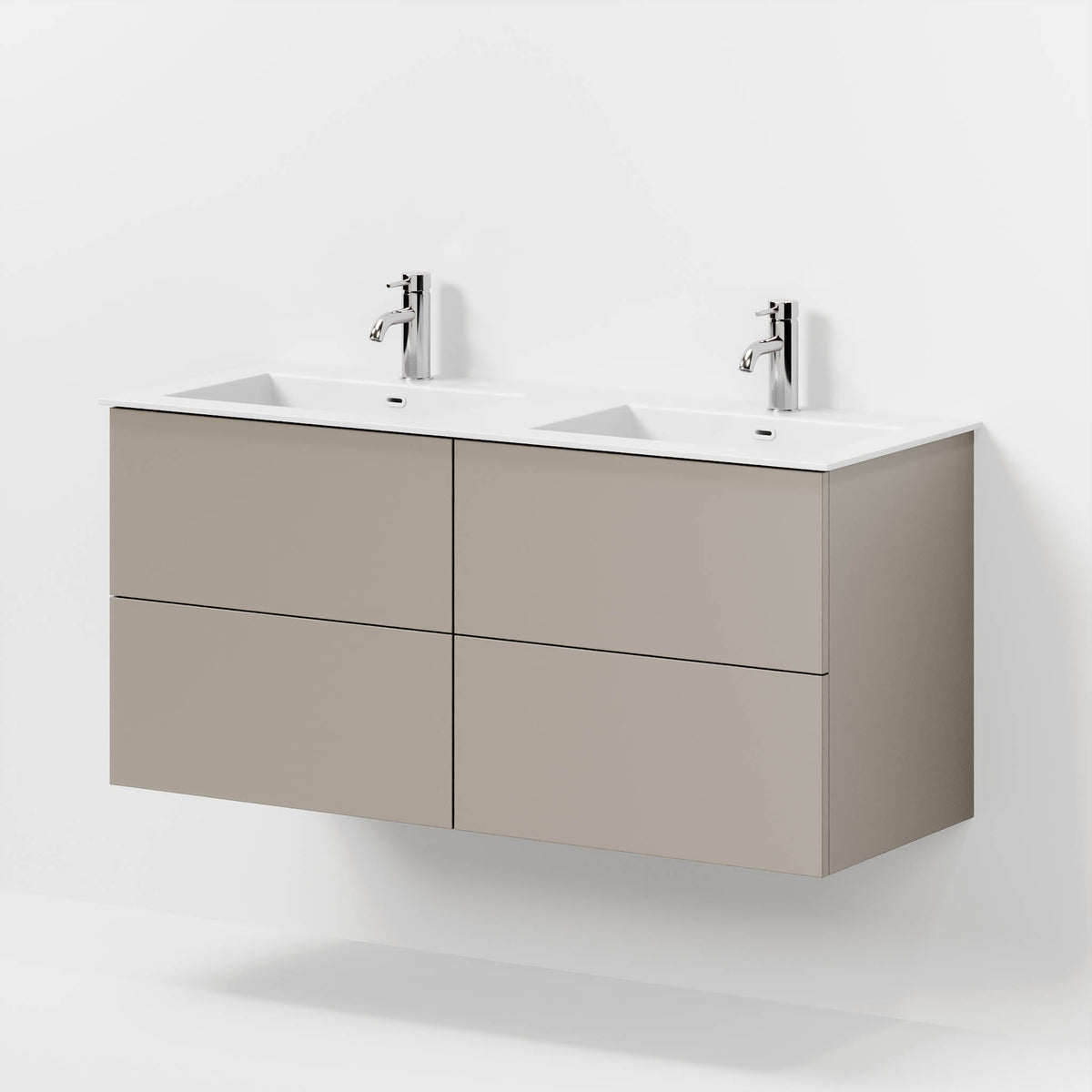 Badrumsmöbel med klassiska Fronter - 120x46x57 cm - dämpad sand - solid surface dubbelt handfat - Viborg - Tvättställsskåp - Bath Deluxe - Viborg - 70-120-52-30-81 - BATHDELUXE SWEDEN