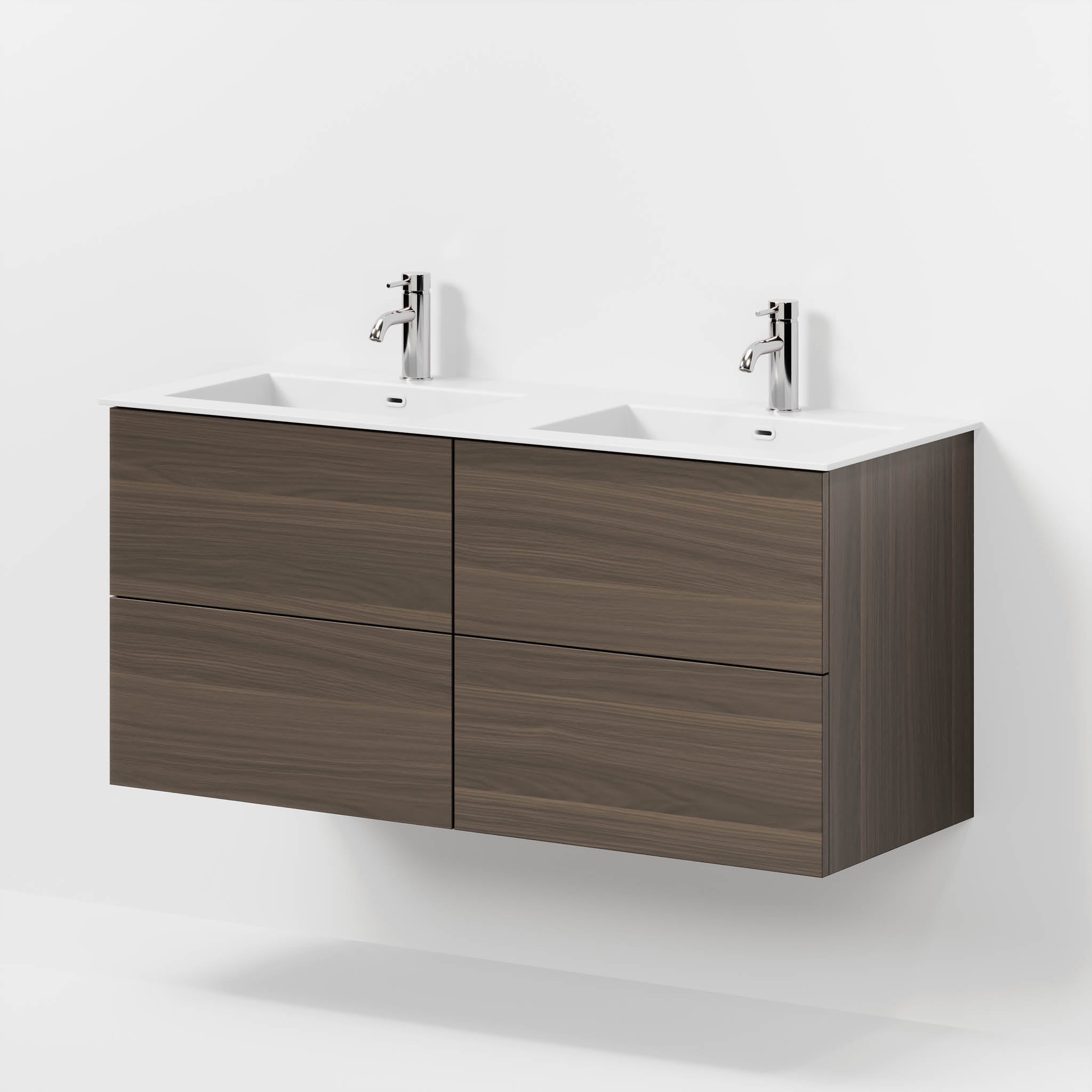 Badrumsmöbel med klassiska fronter - 120x46x57 cm - valnöt - dubbelt tvättställ i solid surface - Viborg - Tvättställsskåp - Bath Deluxe - 70-120-52-84-81 - BATHDELUXE SWEDEN