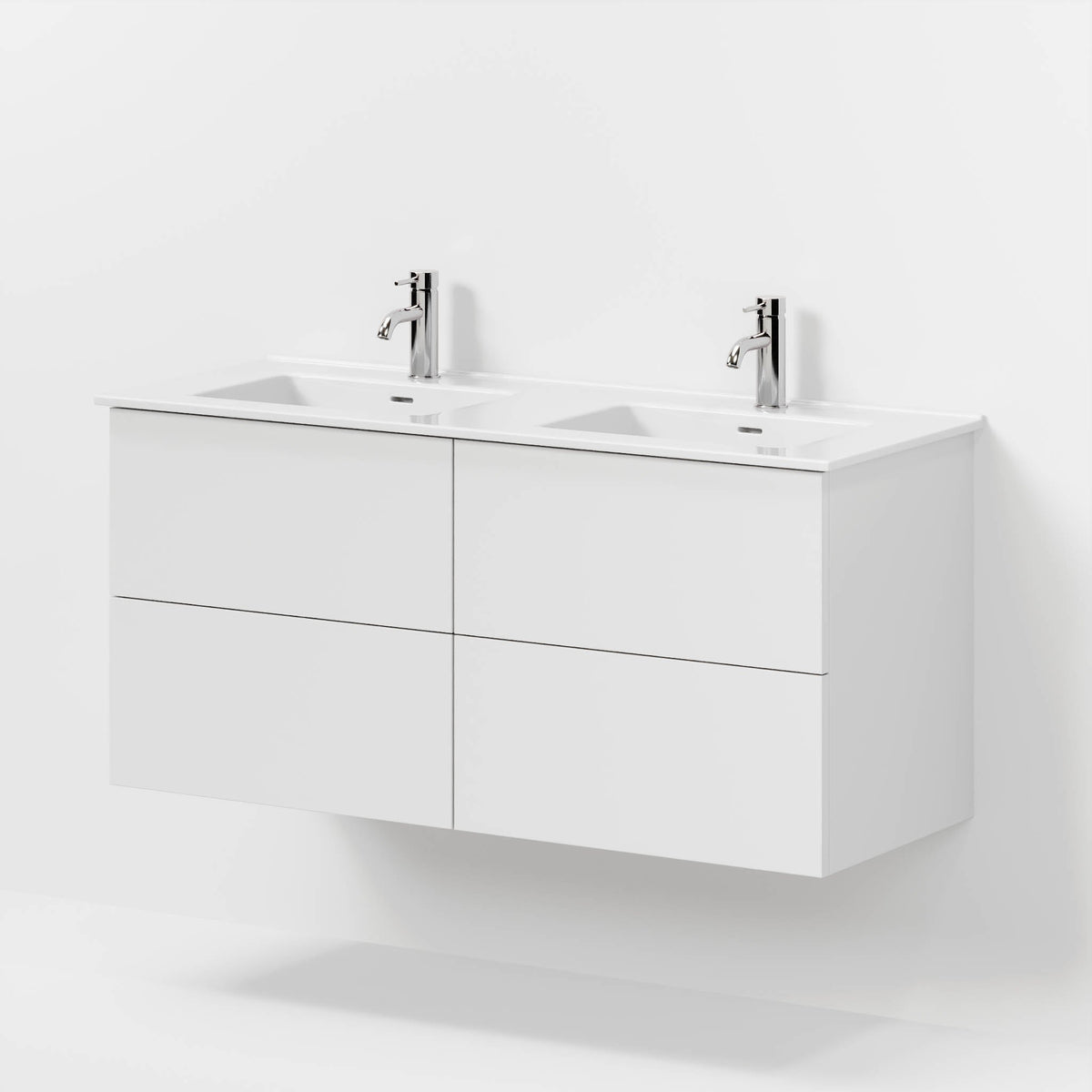 Badrumsmöbel med klassiska Fronter - 120x46x57 cm - Matt vit - Porslin dubbelt tvättställ - Vestbjerg - Tvättställsskåp - Bath Deluxe - Vestbjerg - 70-120-54-01-81 - BATHDELUXE SWEDEN