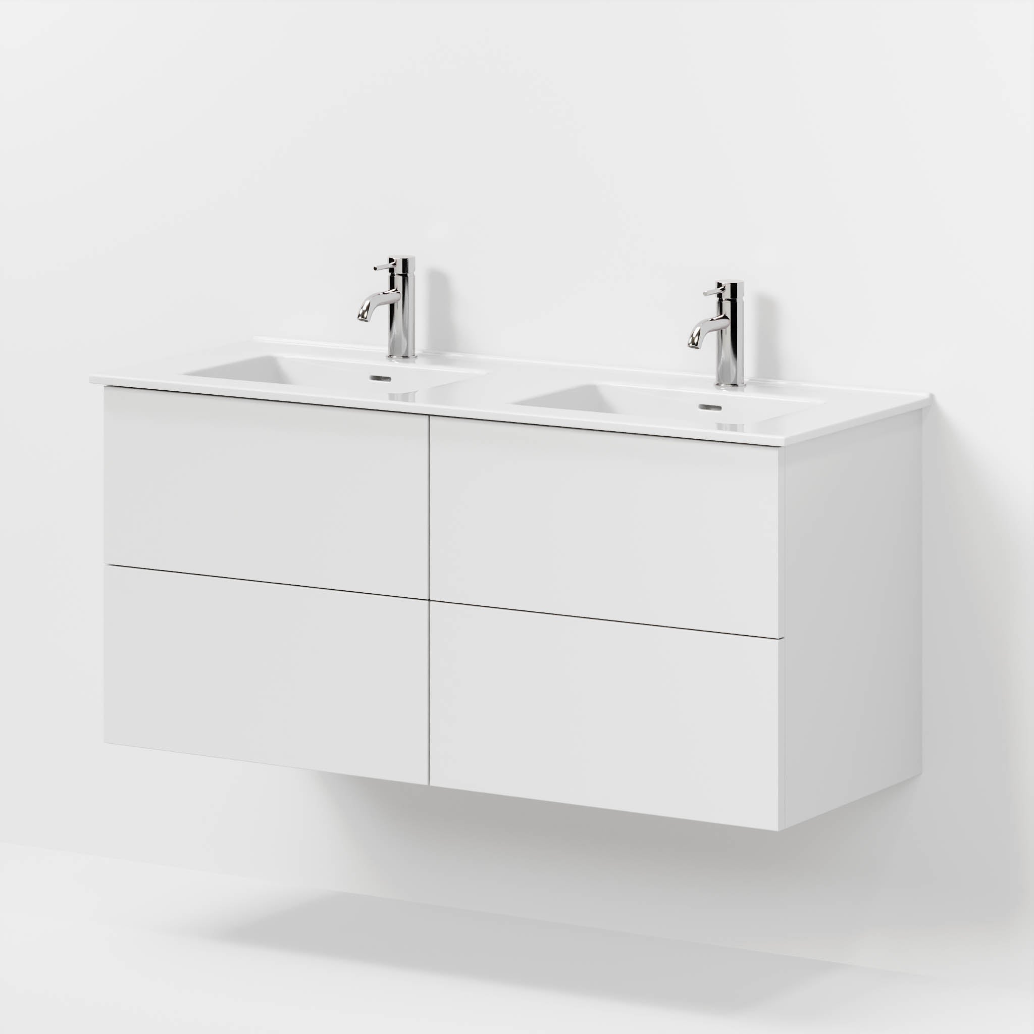 Badrumsmöbel med klassiska fronter - 120x46x57 cm - mattvit - dubbelt vitt porslinstvättställ - Vestbjerg - Tvättställsskåp - Bath Deluxe - 70-120-54-01-81 - BATHDELUXE SWEDEN