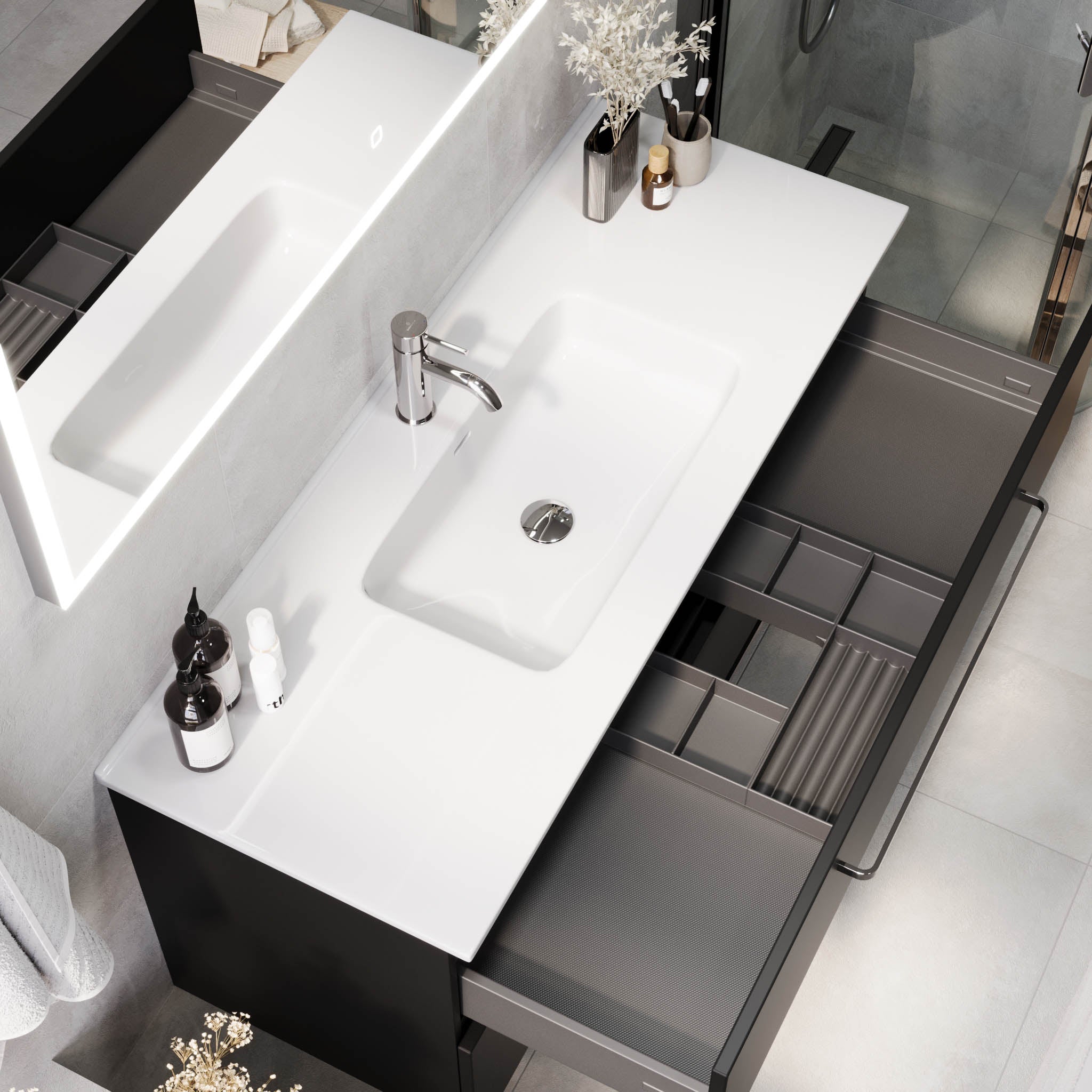 Voss Badrumsmöbel - Matt Svart - Badrumsmöbel - BATH DELUXE - PRESTIGE - 70-120-54-02-62 - BATHDELUXE SWEDEN