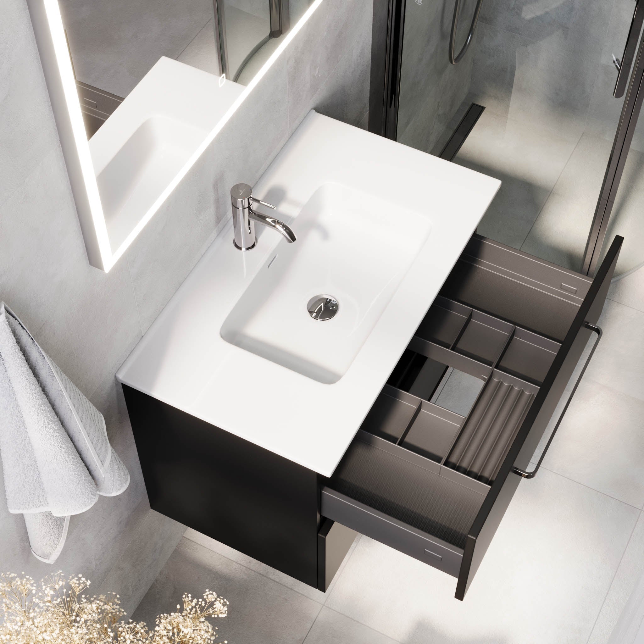 Voss Badrumsmöbel - Matt Svart - Badrumsmöbel - BATH DELUXE - PRESTIGE - 70-120-54-02-62 - BATHDELUXE SWEDEN