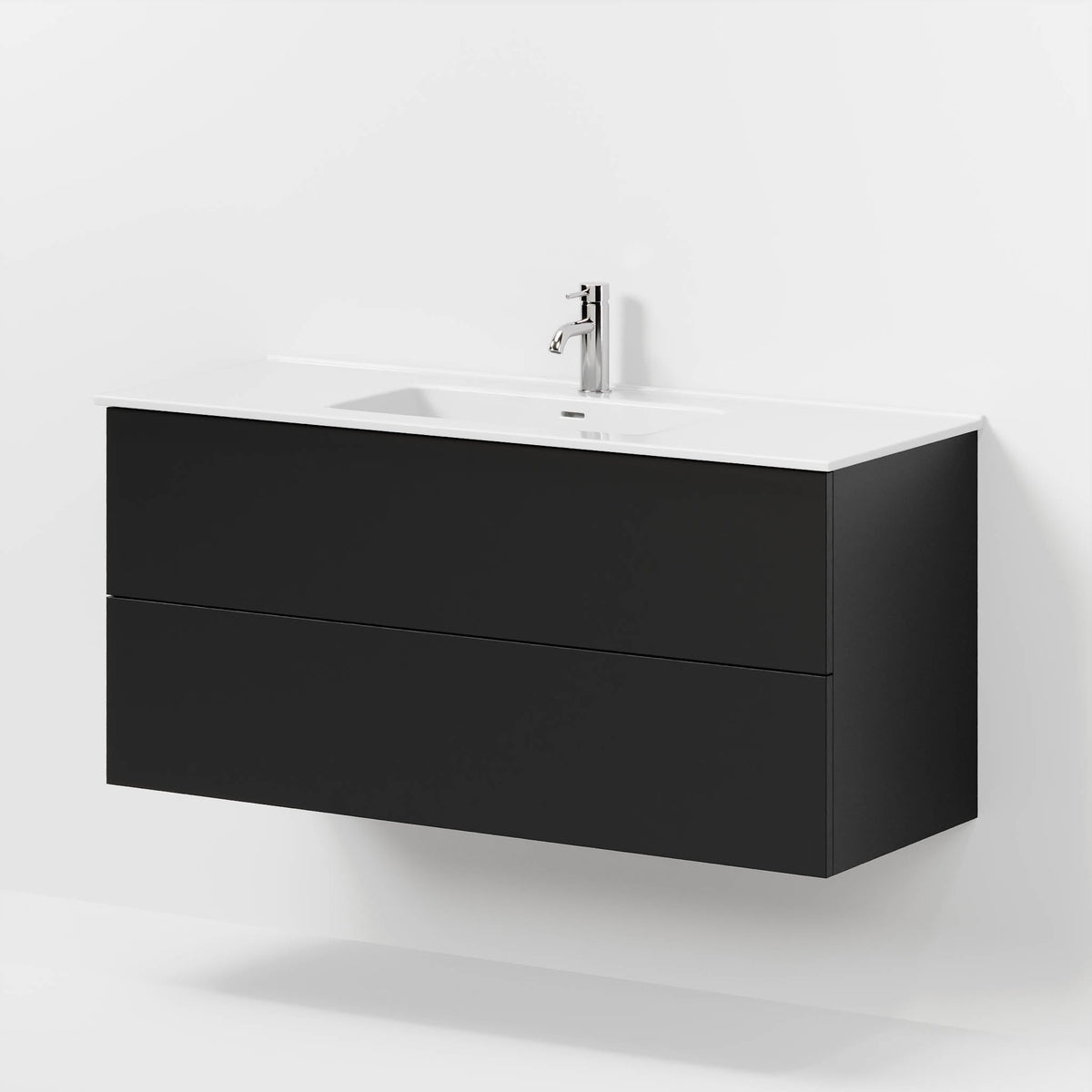 Badrumsmöbel med klassiska Fronter - 120x46x57 cm - Matt svart - Porslin tvättställ - Vestberg - Tvättställsskåp - Bath Deluxe - Vestbjerg - 70-120-54-02-80 - BATHDELUXE SWEDEN