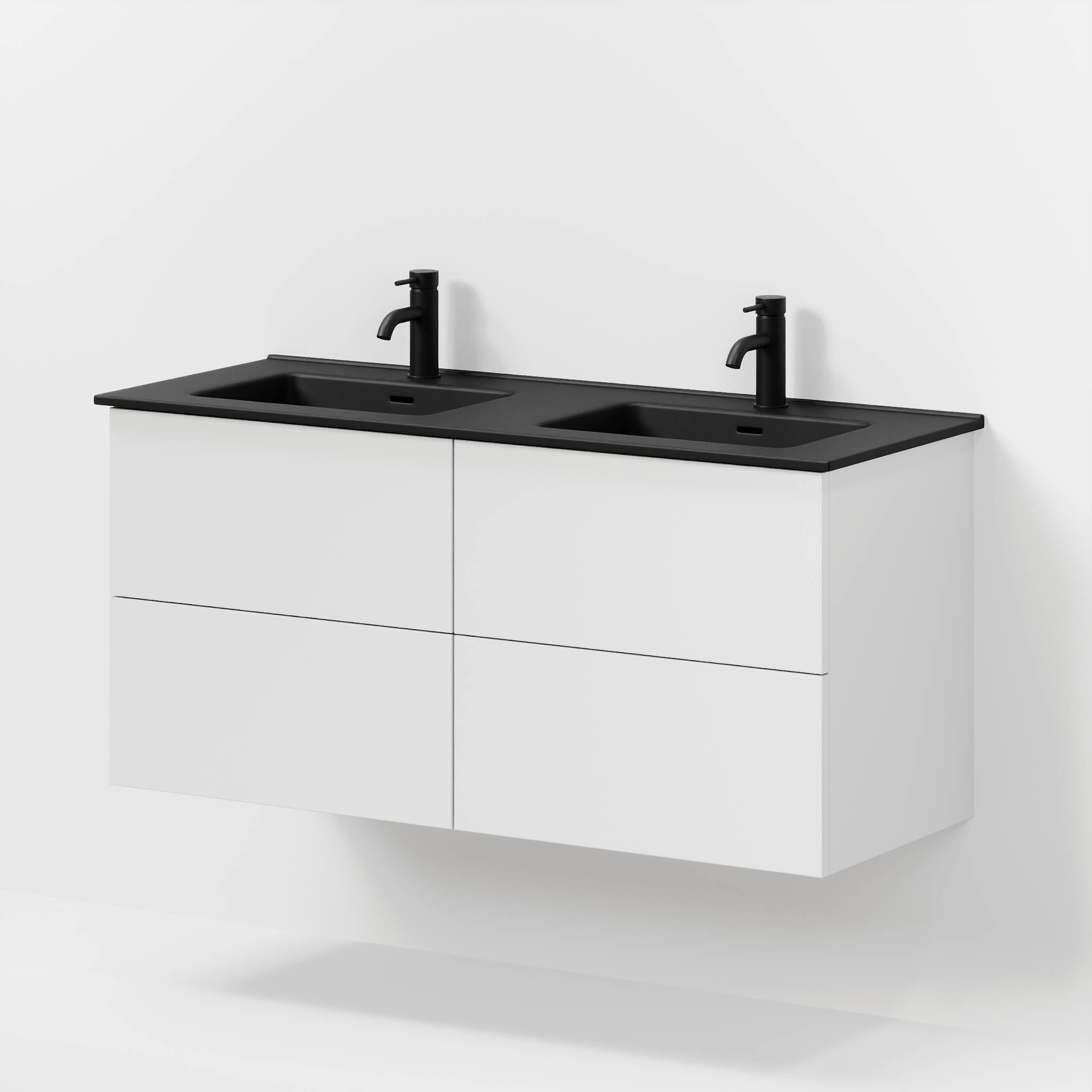 Badrumsmöbel med klassiska fronter - 120x46x57 cm - mattvit - dubbelt vitt porslinstvättställ - Vadum - Tvättställsskåp - Bath Deluxe - 70-120-56-01-81 - BATHDELUXE SWEDEN