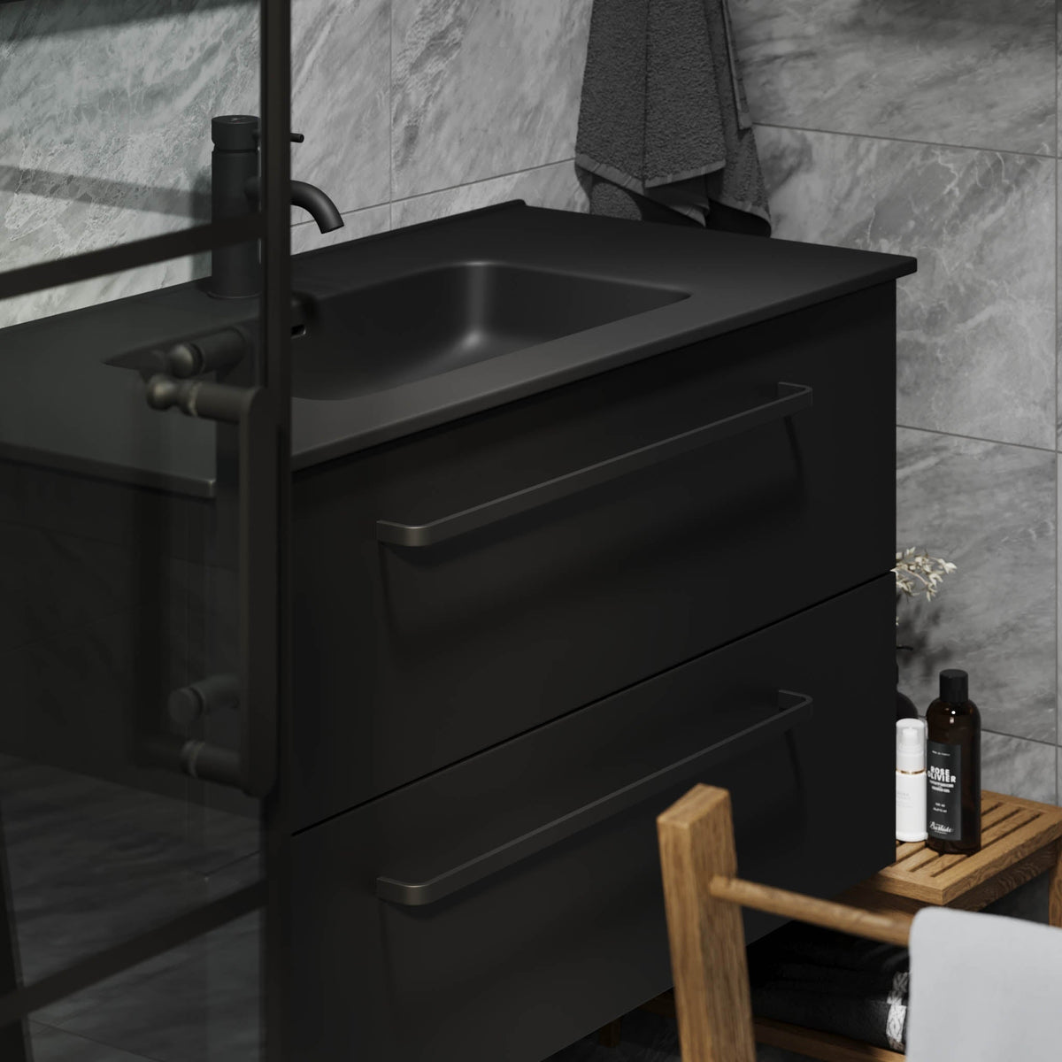 Vegsund, Furniture Set - Basin & Cabinet, Black Mat - 120 cm - MASTERSTORE - 8595677194463 - Furniture Set - Basin & Cabinet - 70-120-56-02-60 - 8595677194463